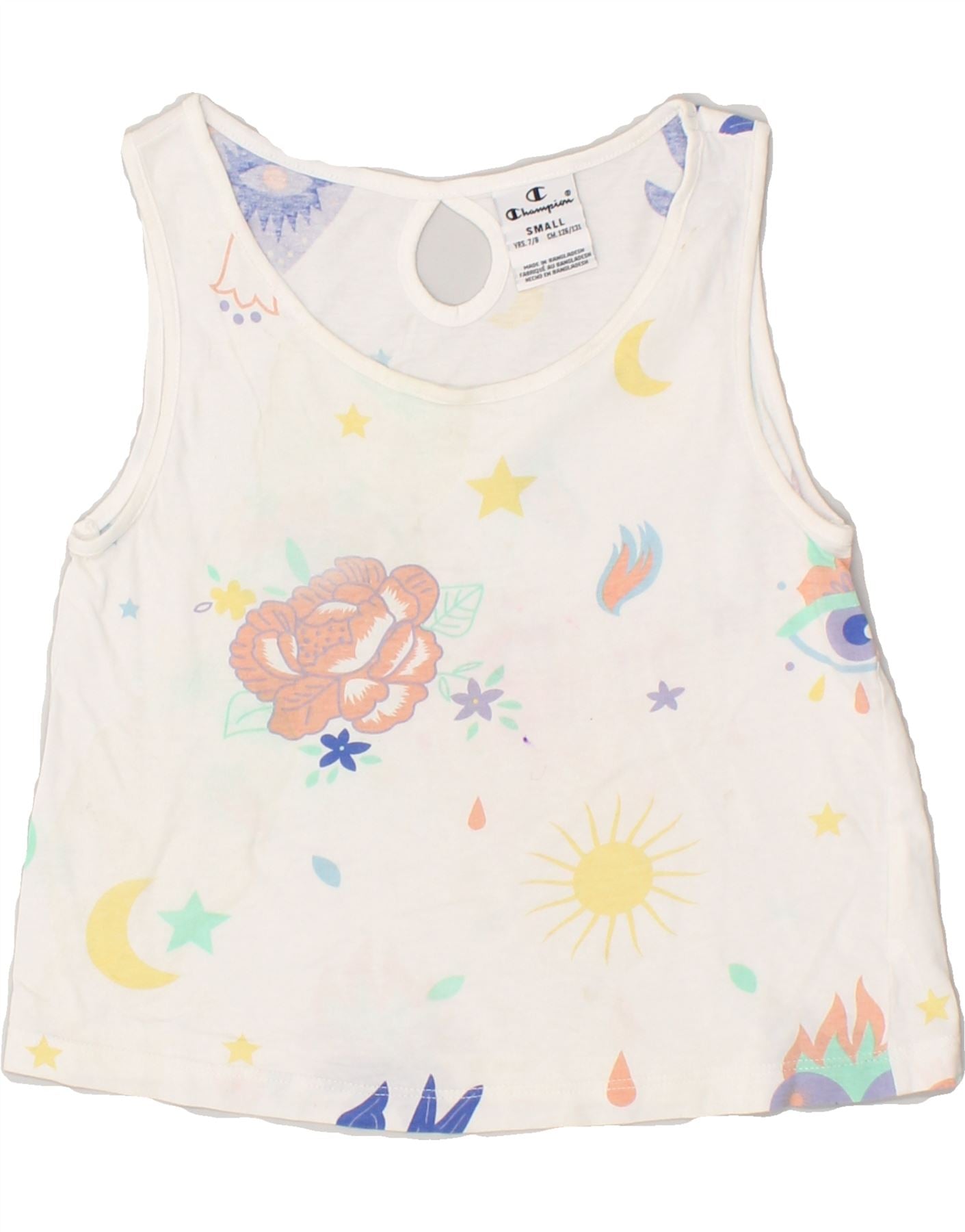 image of CHAMPION Girls Graphic Vest Top 7-8 Years Small  White Floral