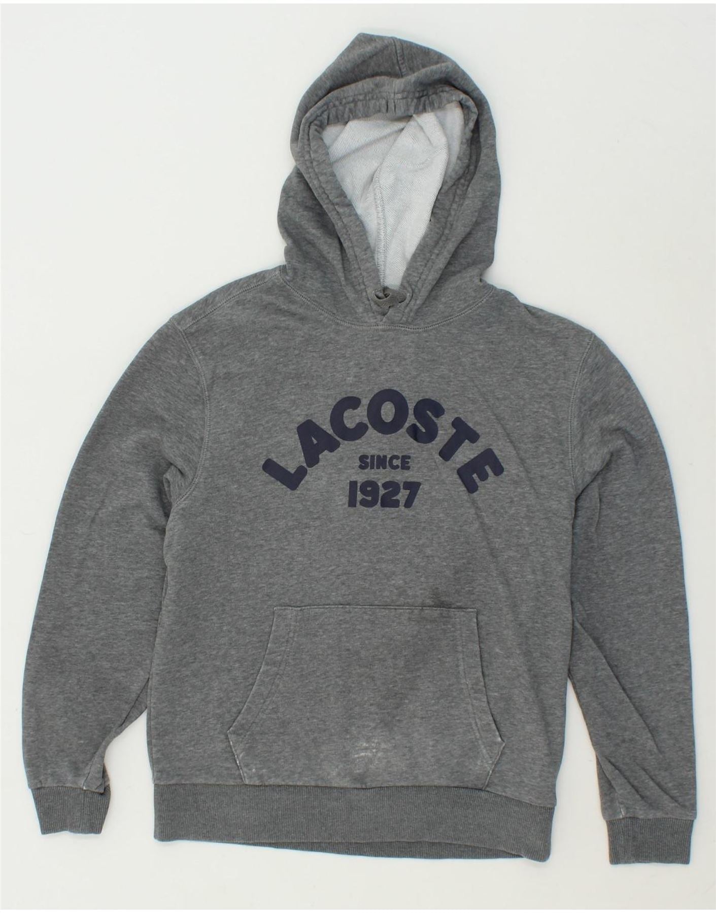 Image of LACOSTE Womens Graphic Hoodie Jumper Size 34 Small Grey Cotton