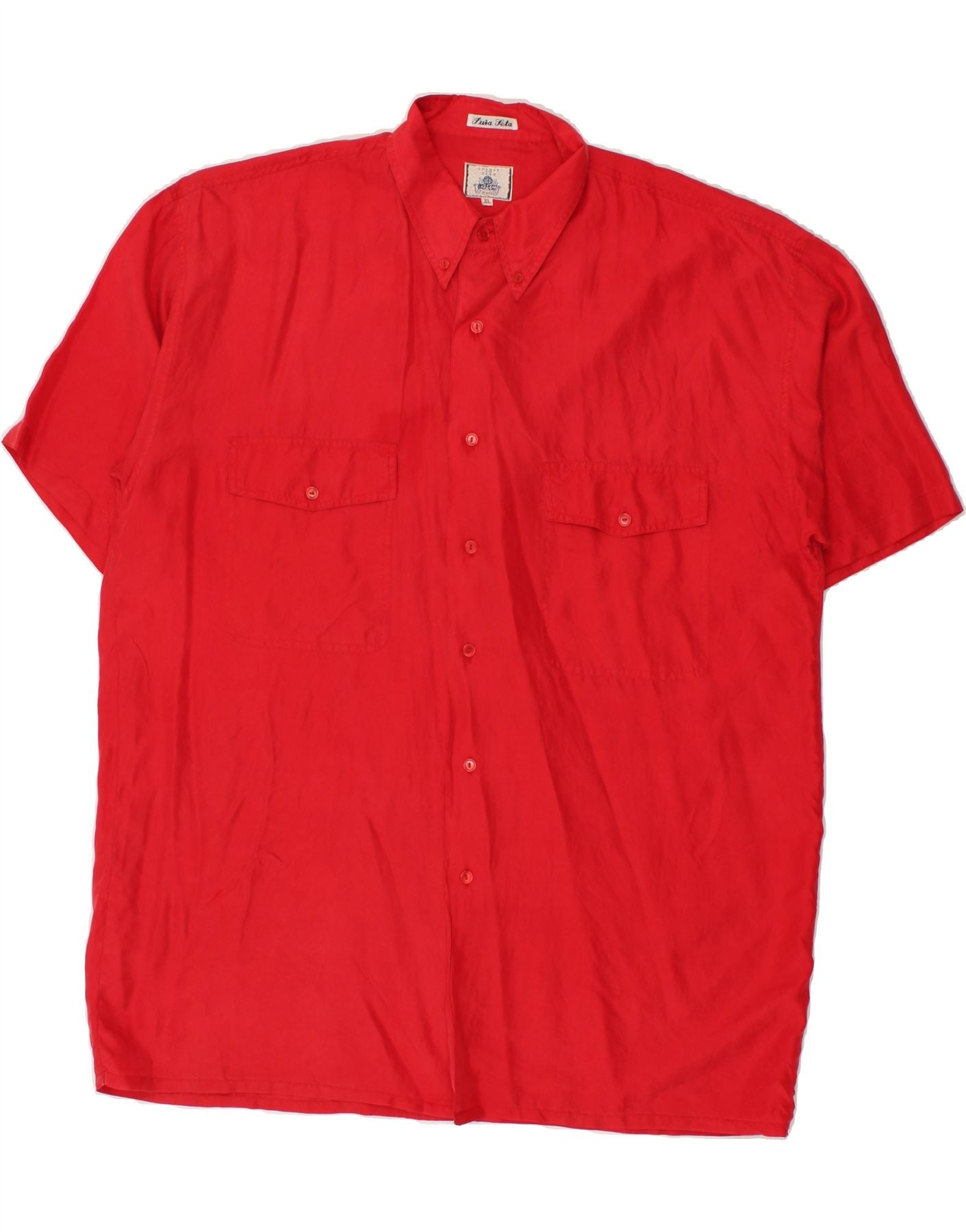 image of VINTAGE Mens Short Sleeve Shirt XL Red Silk