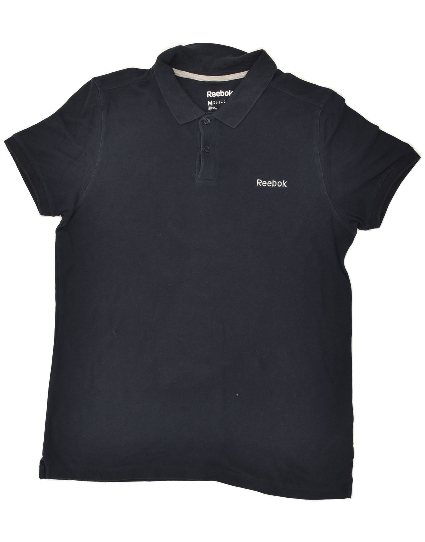 image of REEBOK Mens Polo Shirt Medium Navy Blue Cotton