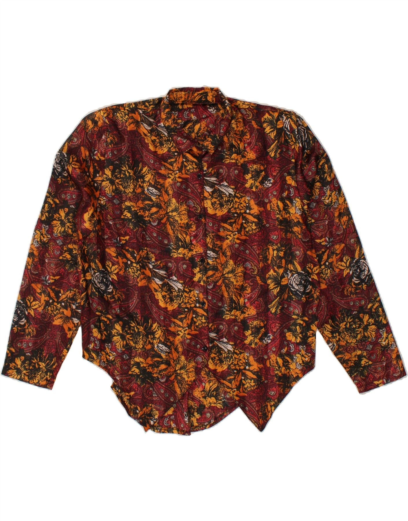 image of VINTAGE Womens Asymmetric Shirt Blouse UK 14 Large Burgundy Paisley