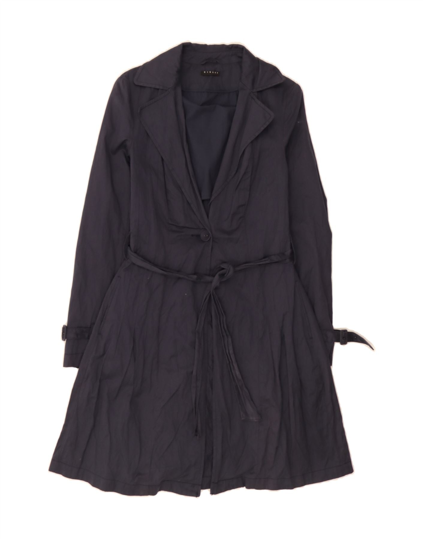 image of SISLEY Womens Trench Coat IT 44 Medium Navy Blue Cotton
