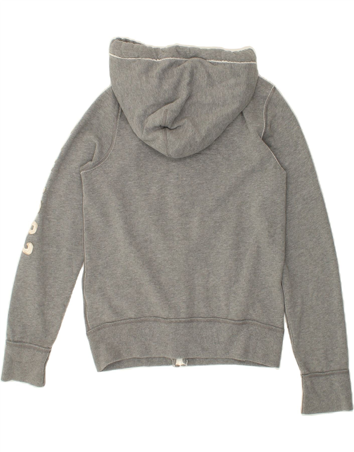 ABERCROMBIE & FITCH Womens Graphic Zip Hoodie Sweater UK 10 Small Grey