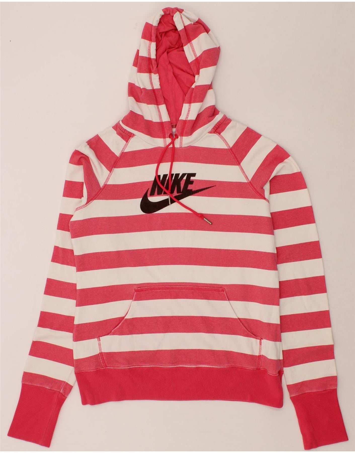 Image of NIKE Womens Graphic Hoodie Jumper UK 14/16 Large Pink Striped Cotton