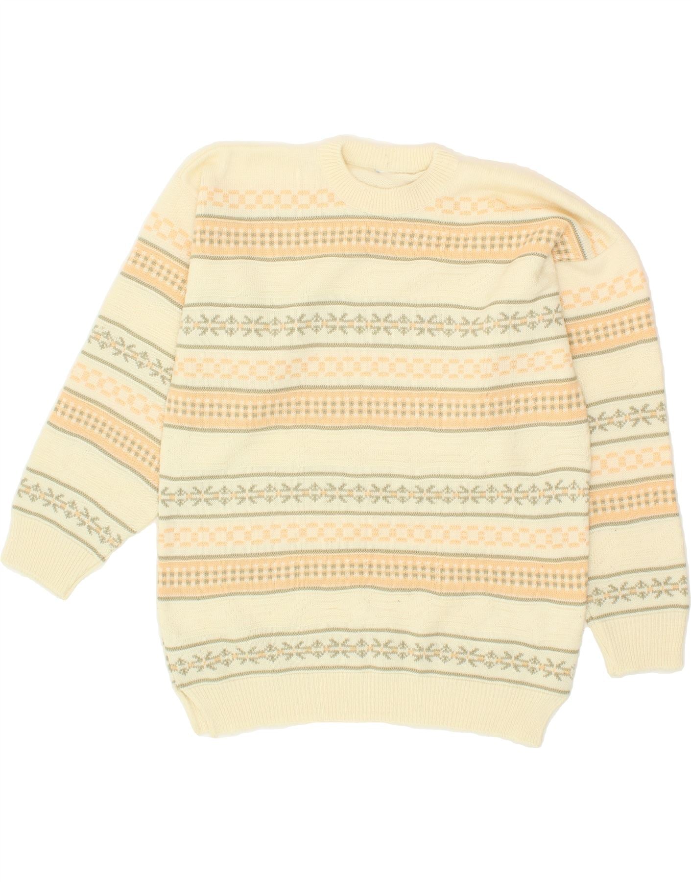 image of VINTAGE Mens Crew Neck Jumper Sweater  Medium Beige Fair Isle