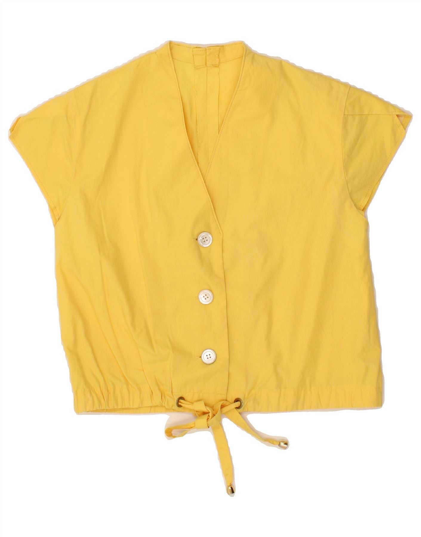 Image of VINTAGE Womens Crop Short Sleeve Shirt Blouse UK 12 Medium Yellow