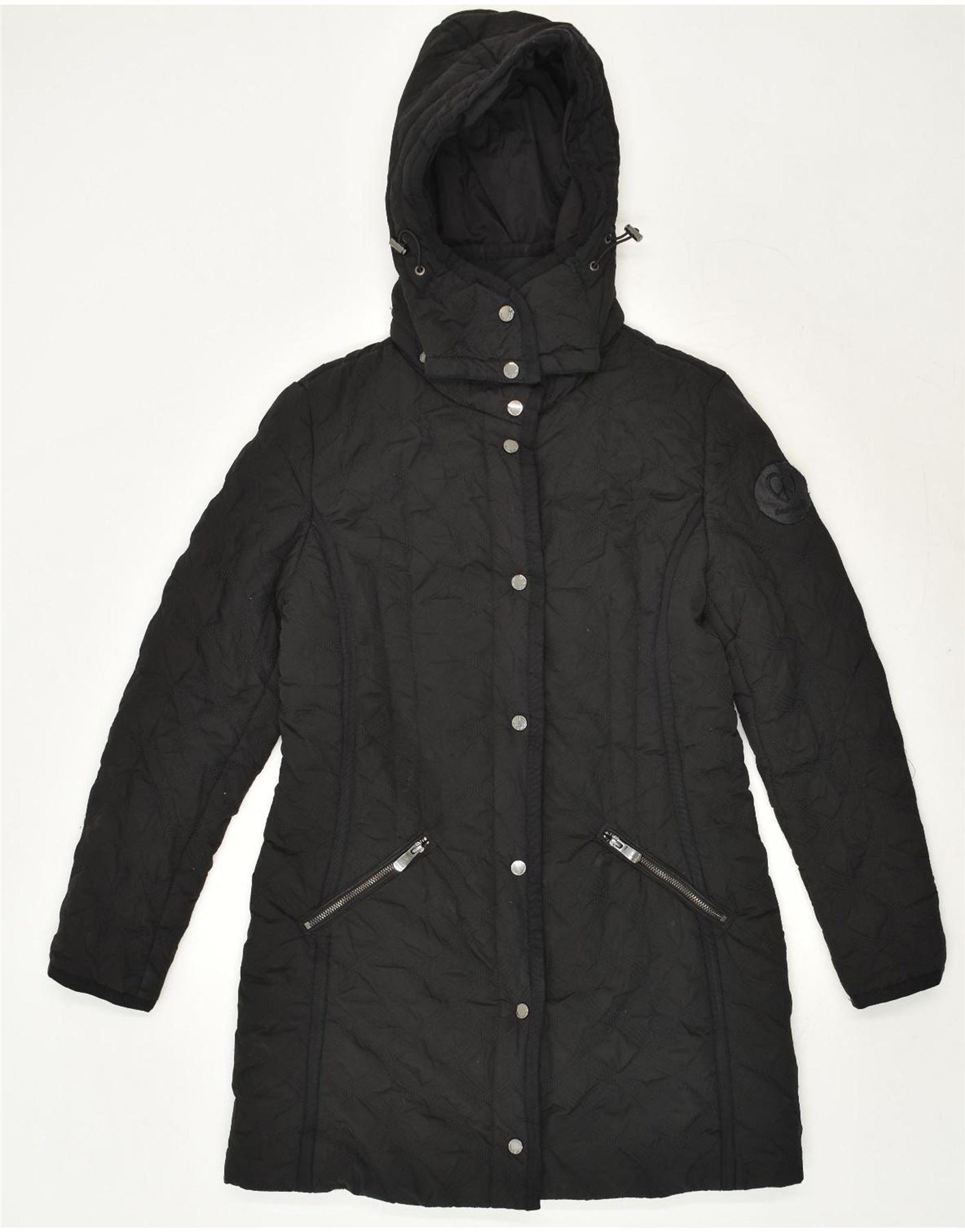 image of DESIGUAL Womens Hooded Padded Coat EU 40 Medium Black Polyester