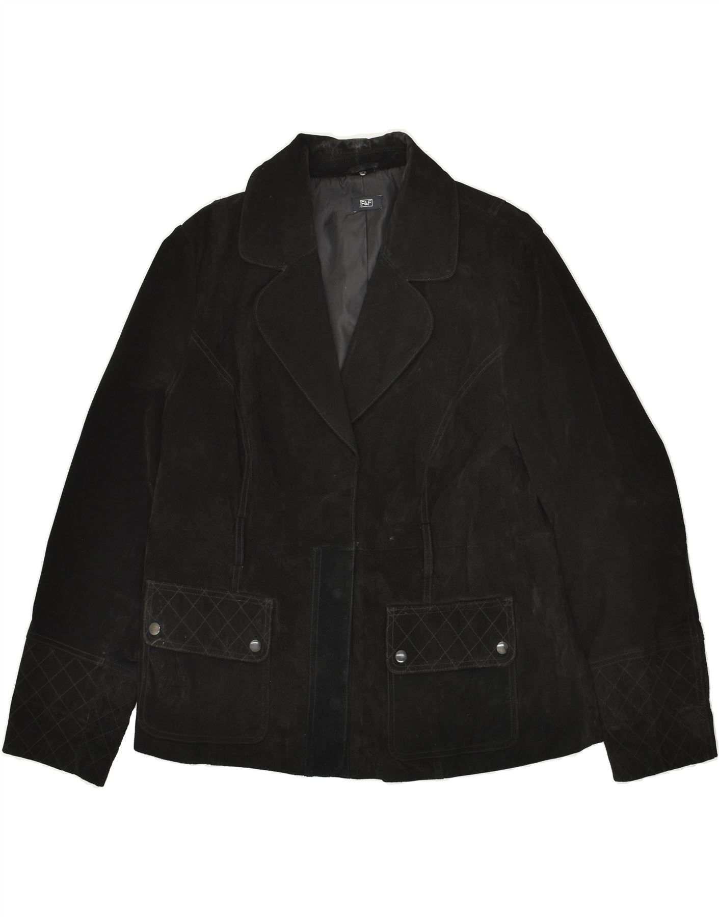 image of VINTAGE Womens Suede Jacket IT 48 XL Black Leather