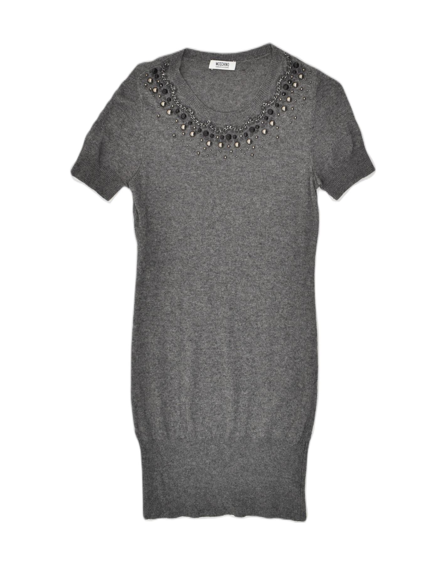 image of MOSCHINO Womens Short Sleeves Jumper Dress UK 8 Small Grey Polyamide