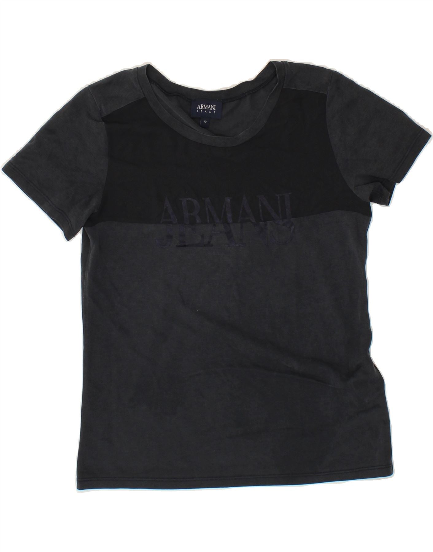 image of ARMANI JEANS Womens Graphic T-Shirt Top IT 40 Small Navy Blue Colourblock