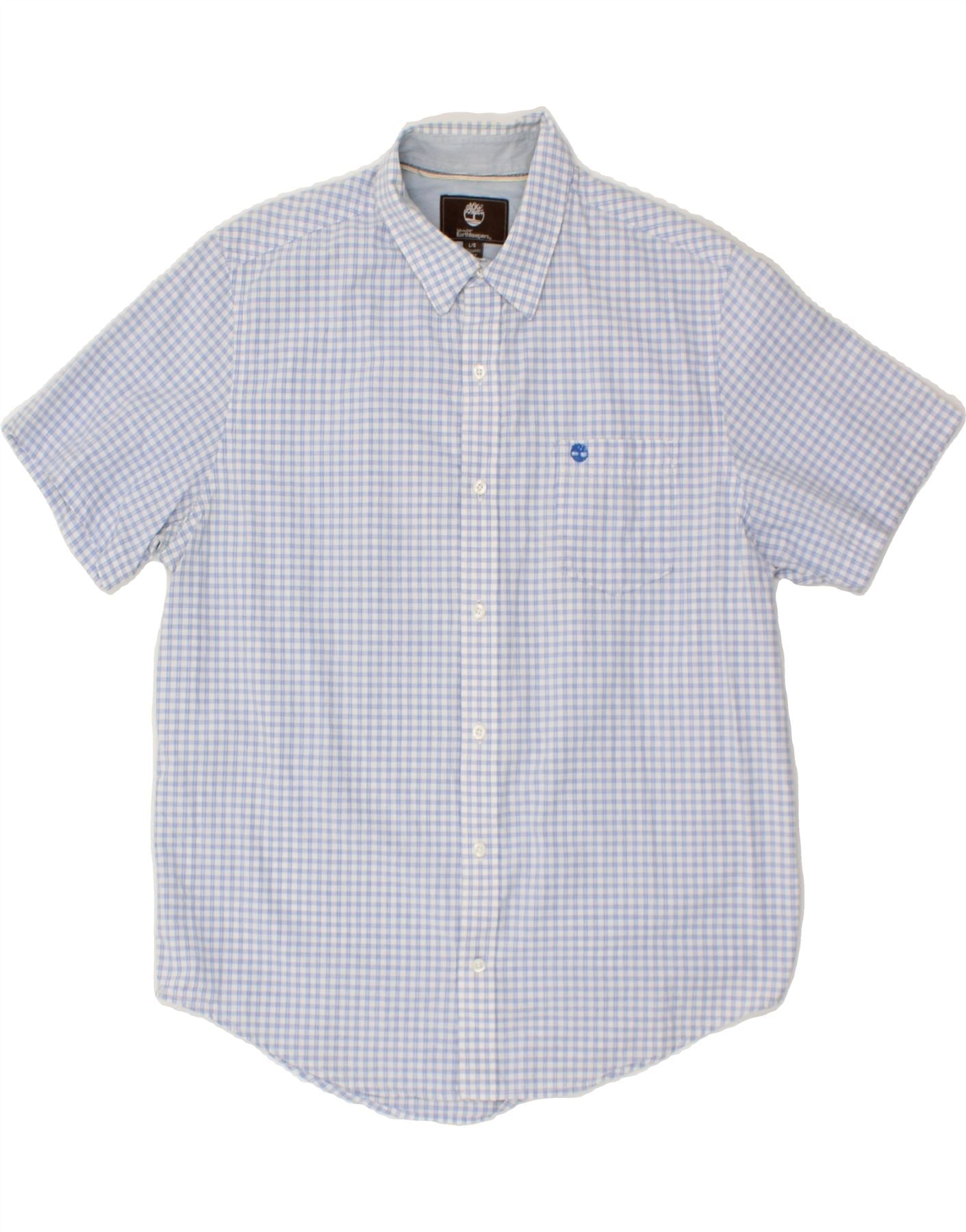 image of TIMBERLAND Mens Regular Fit Short Sleeve Shirt Large Blue Check Cotton