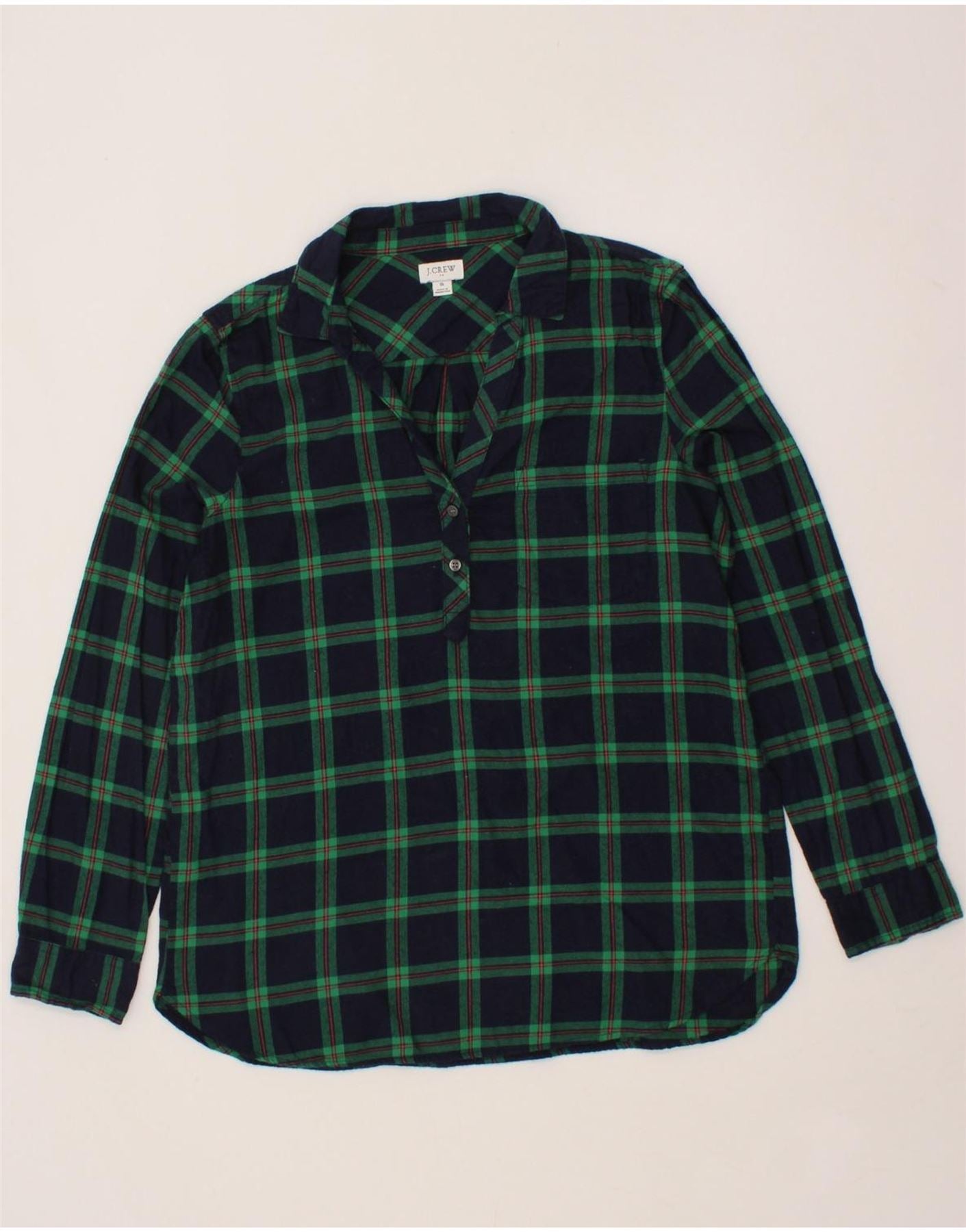 image of J. CREW Womens Pullover Flannel Shirt UK 10 Small Navy Blue Check Cotton