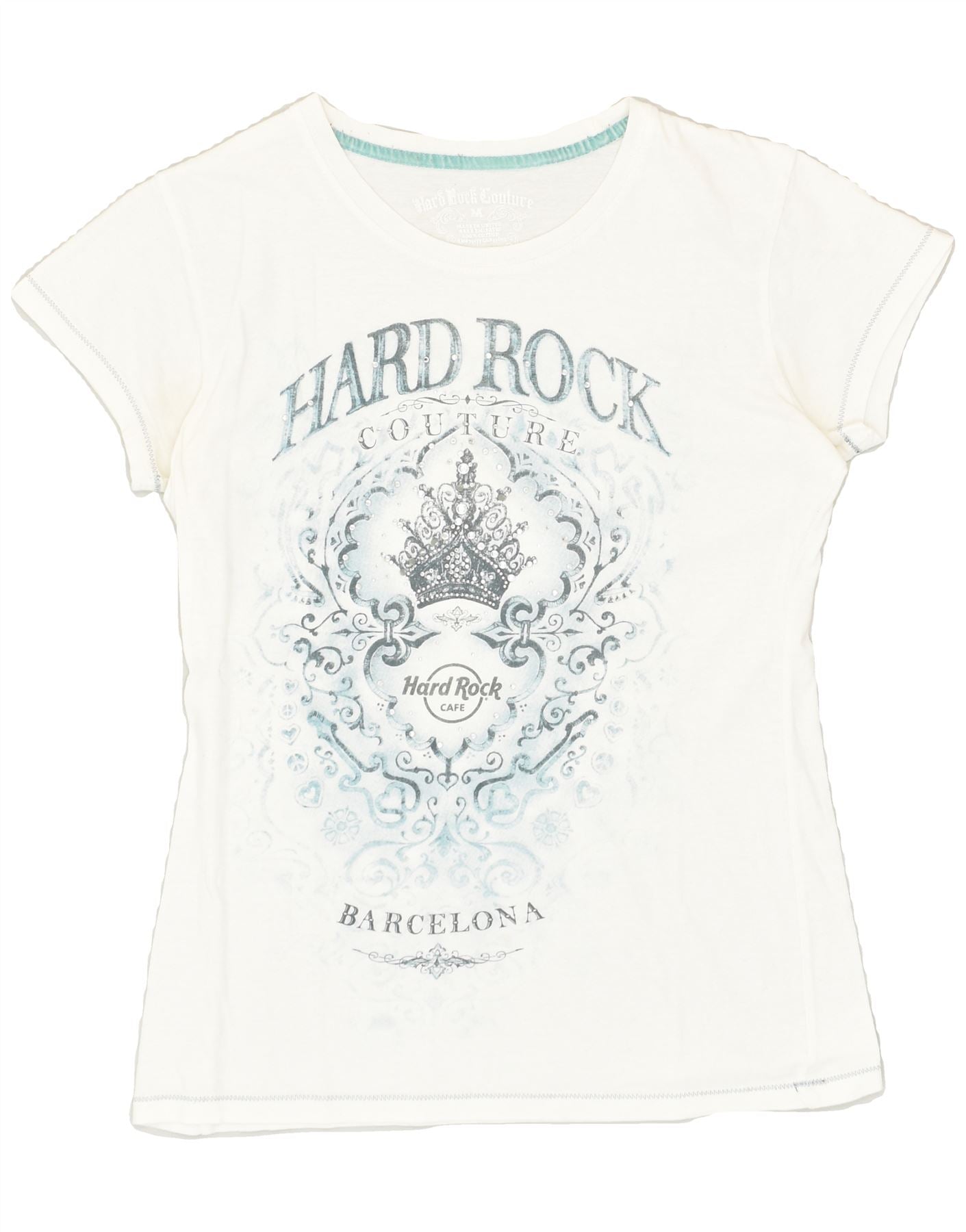 image of HARD ROCK CAFE Womens Barcelona Graphic T-Shirt Top UK 14 Medium White