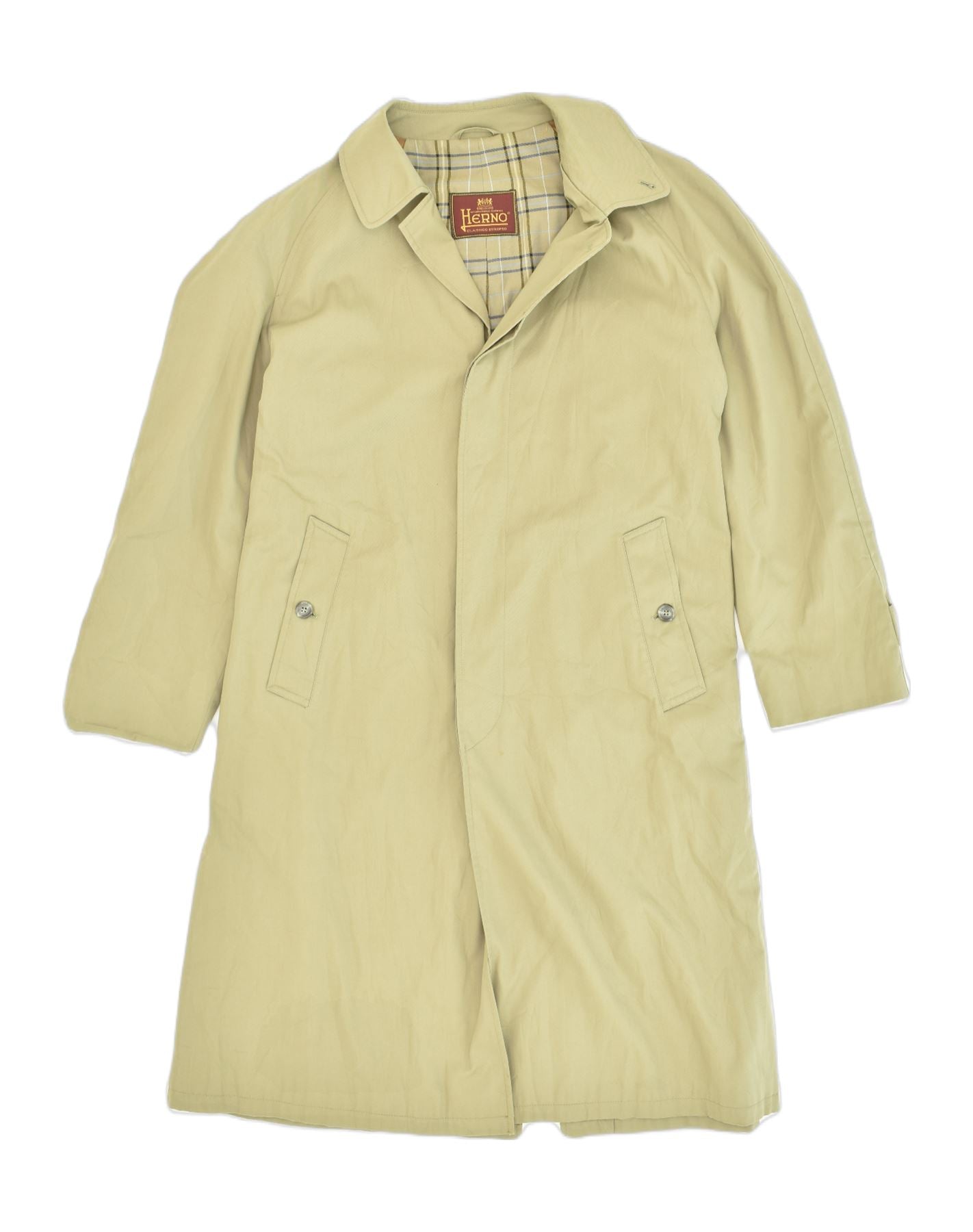 image of HERNO Mens Overcoat UK 40 Large Khaki Cotton