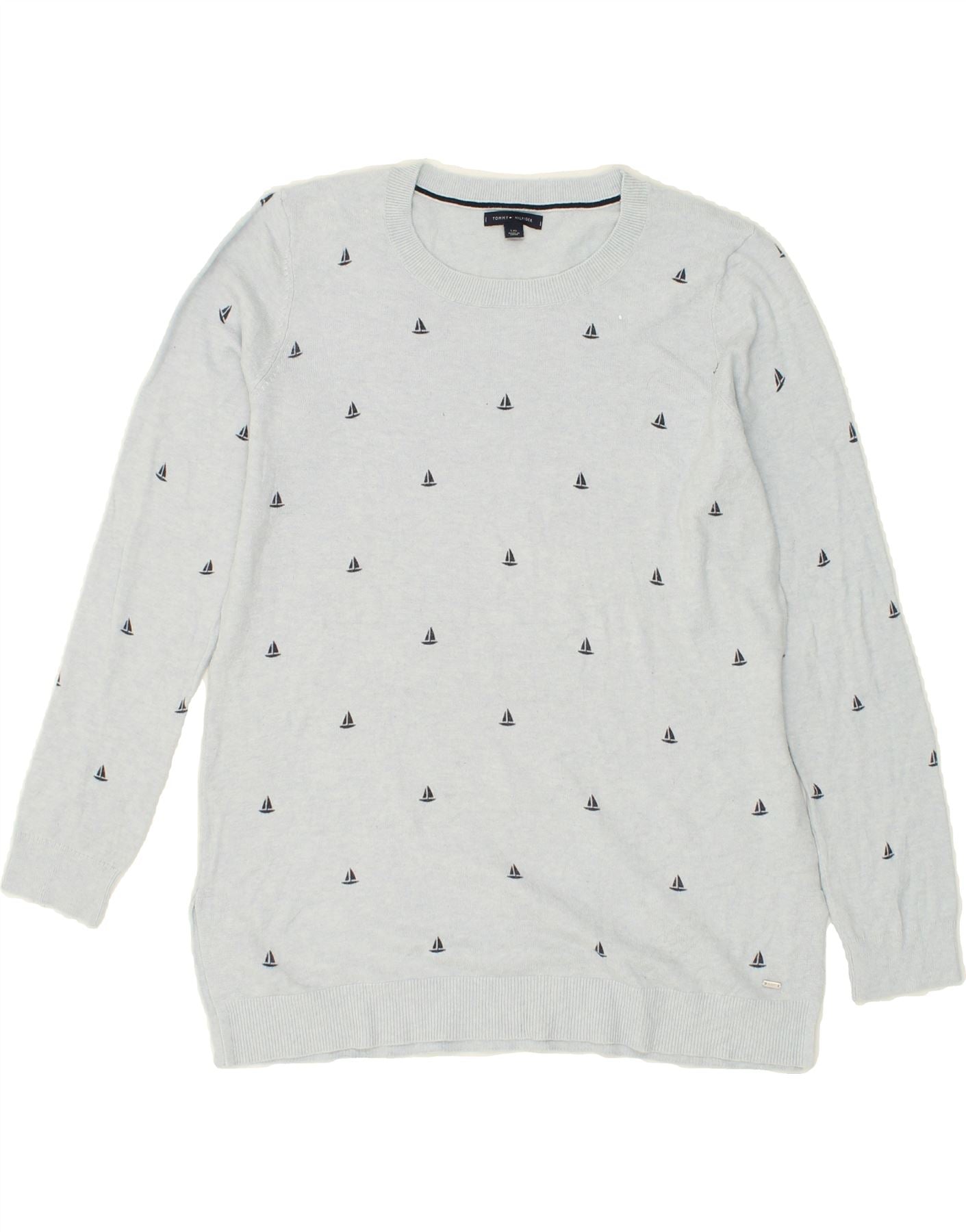 image of TOMMY HILFIGER Womens Crew Neck Jumper Sweater UK 14 Large Blue Spotted
