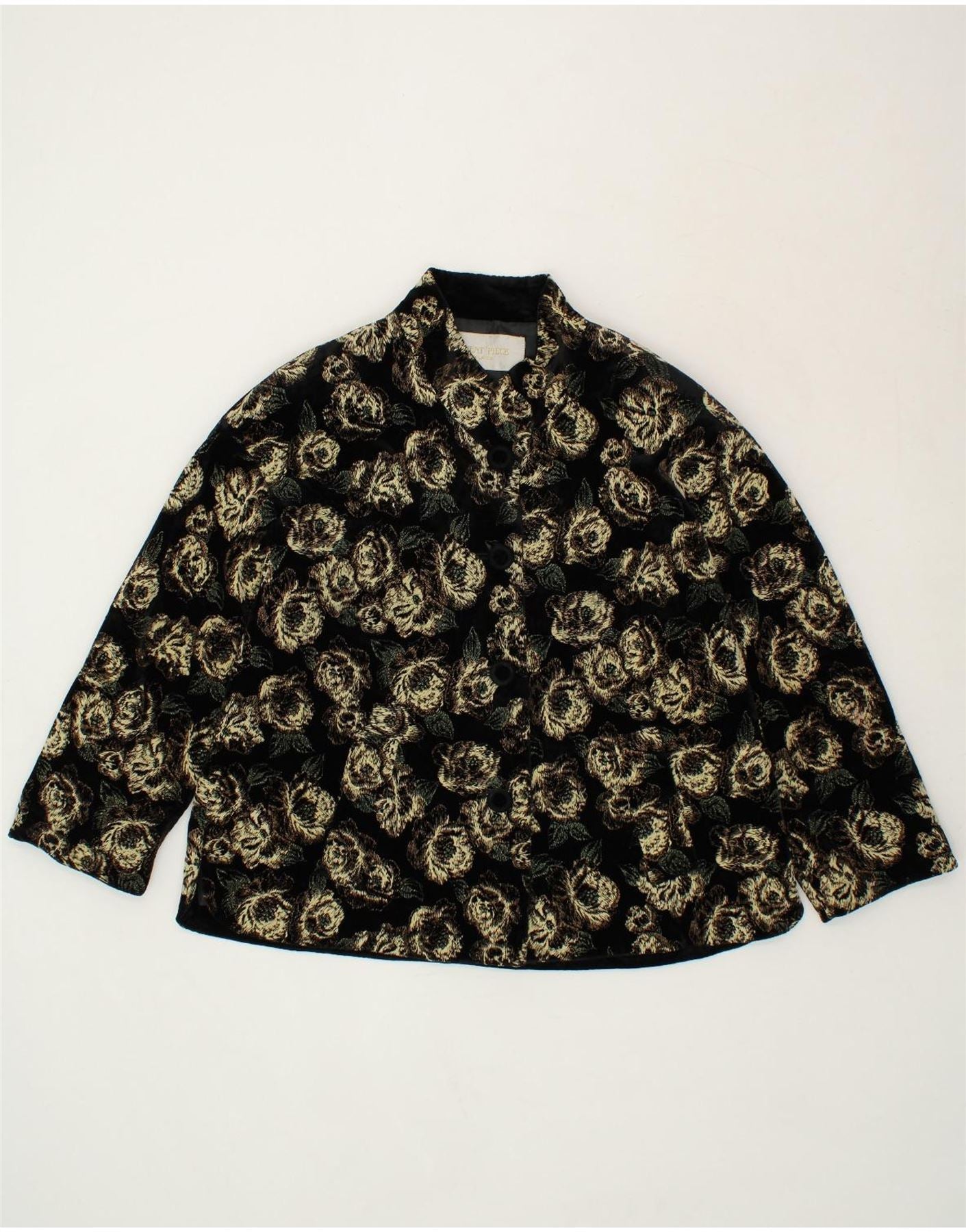 image of VINTAGE Womens Bomber Jacket UK 18 XL Black Floral