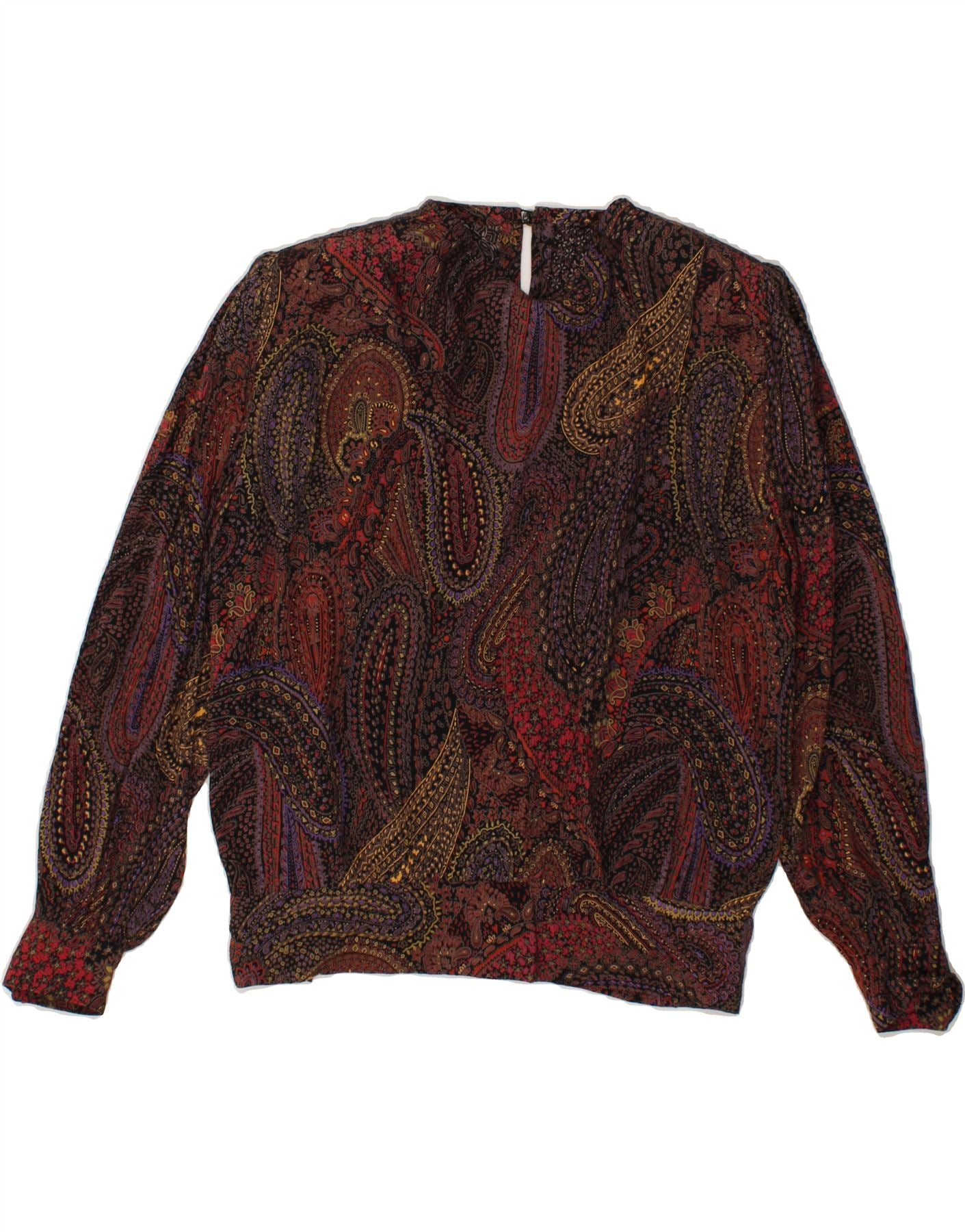 image of VINTAGE Womens Blouse Top UK 14 Large Brown Paisley