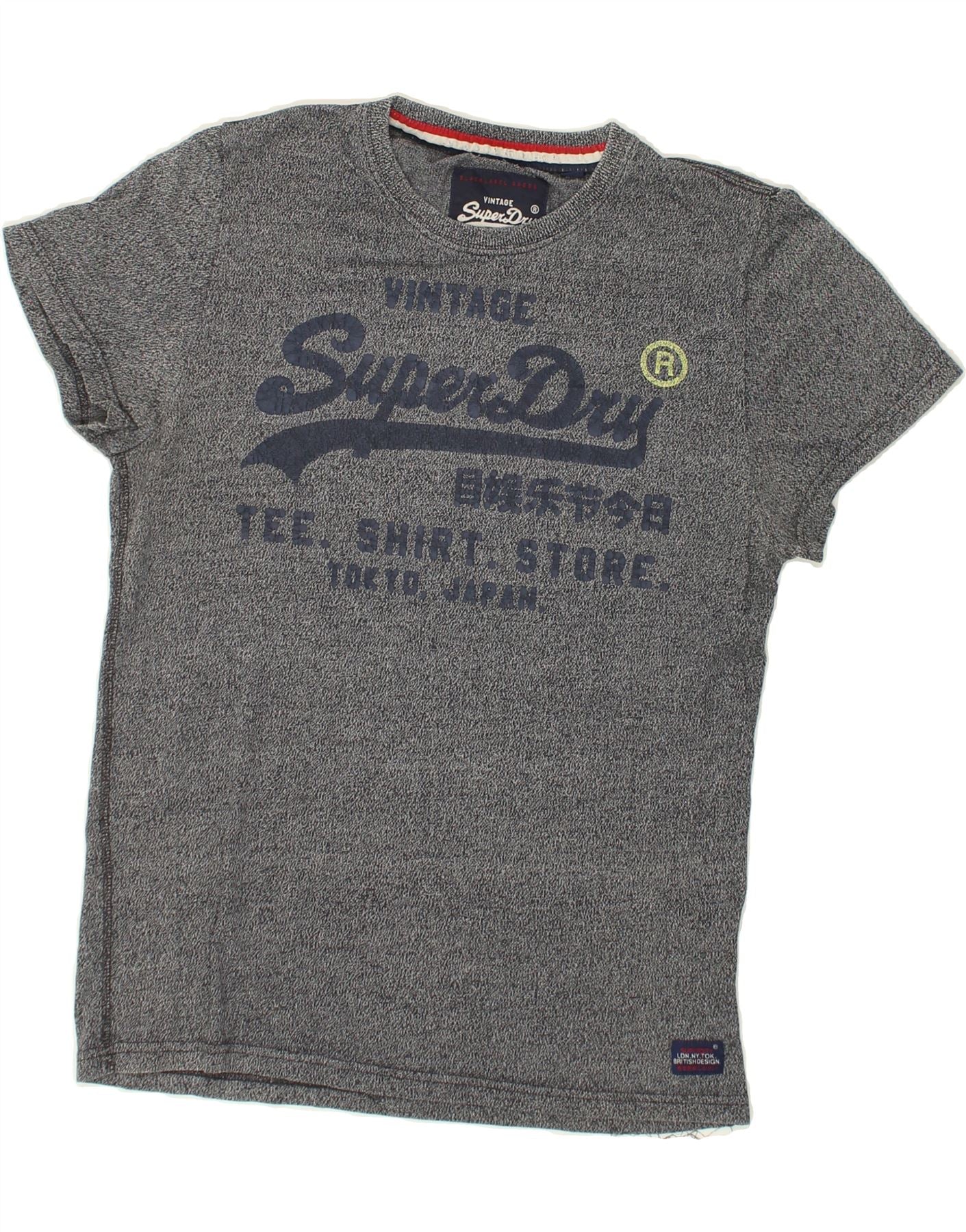 image of SUPERDRY Mens Slim Fit Graphic T-Shirt Top Large Grey Cotton