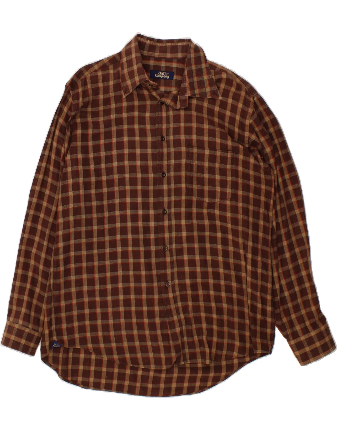 image of BEST COMPANY Mens Shirt XL Brown Check Cotton