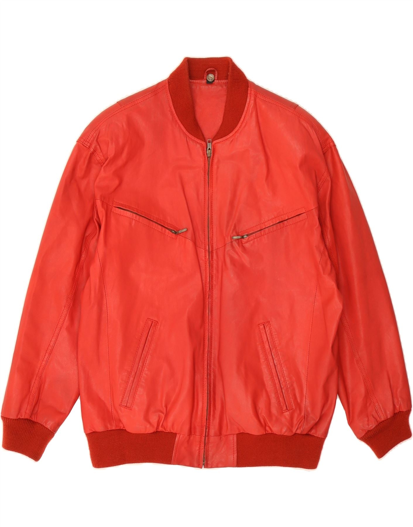 image of YESSICA Mens Leather Bomber Jacket UK 40 Large Red Leather