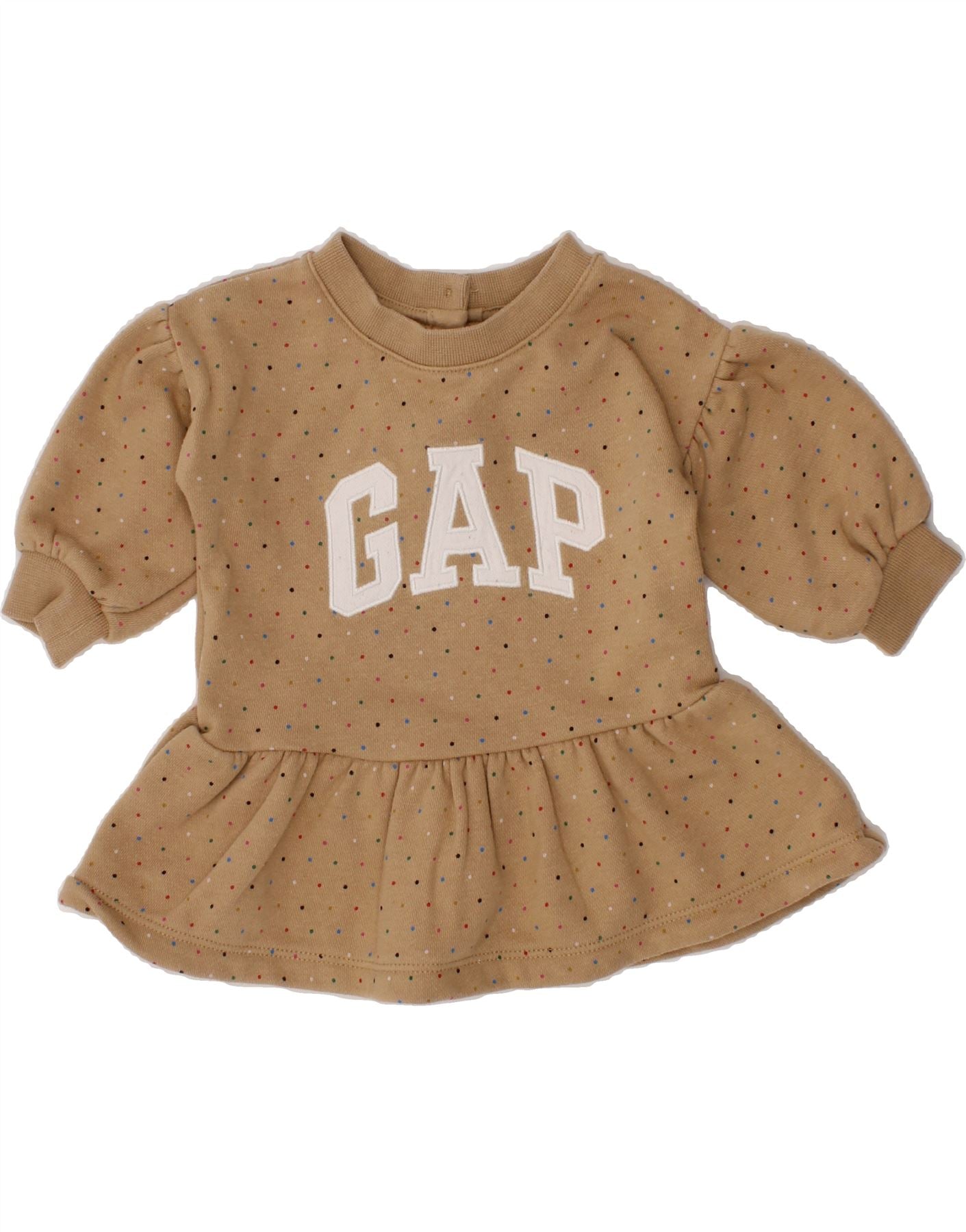 Image of GAP Baby Girls Graphic Jumper Dress 0-3 Months Beige Spotted Cotton