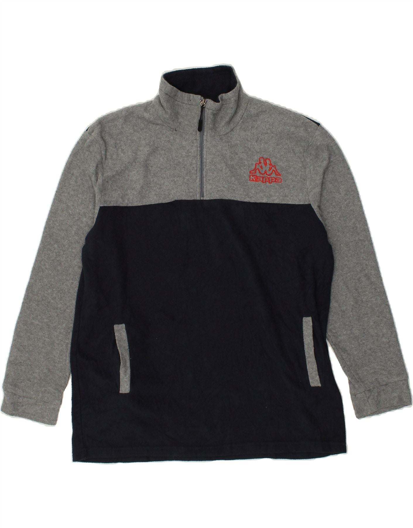 image of KAPPA Mens Zip Neck Fleece Jumper XL Grey Colourblock