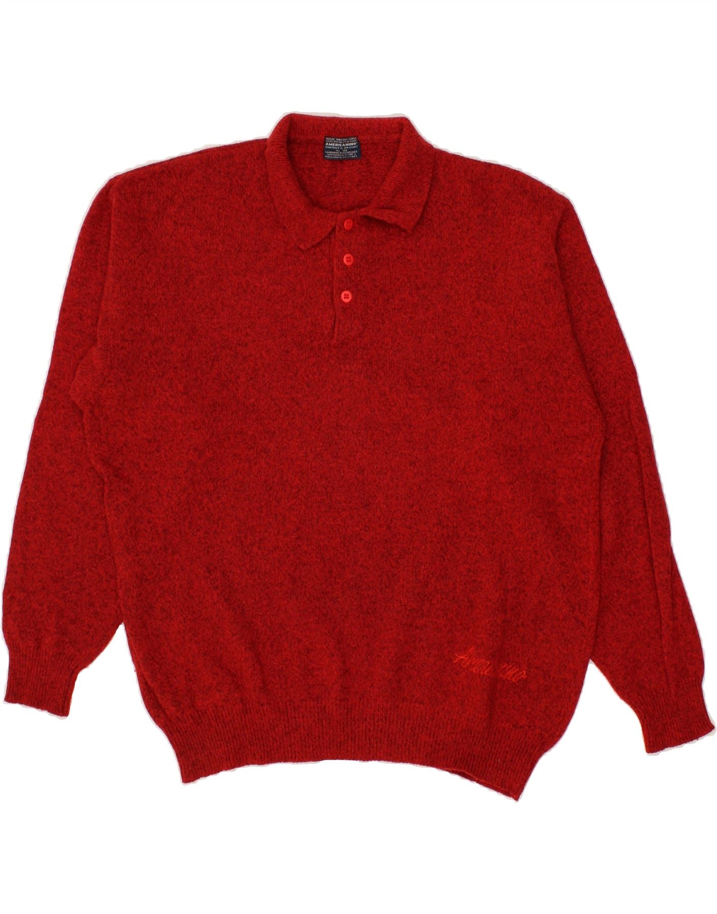 image of AMERICANINO Mens Polo Neck Jumper Sweater XL Red Flecked Wool