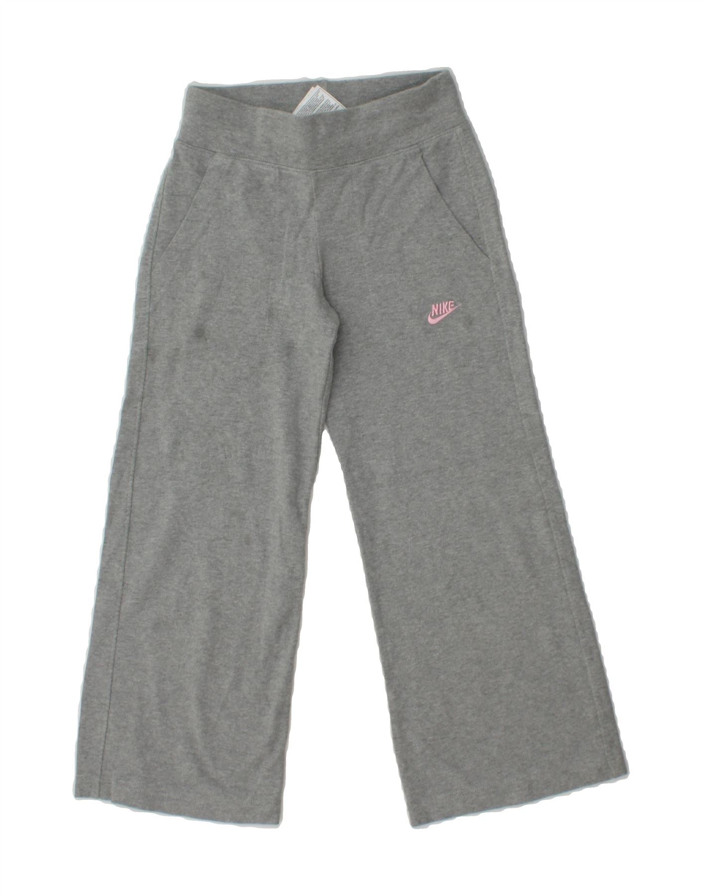image of NIKE Girls Tracksuit Trousers 6-7 Years Large Grey Cotton