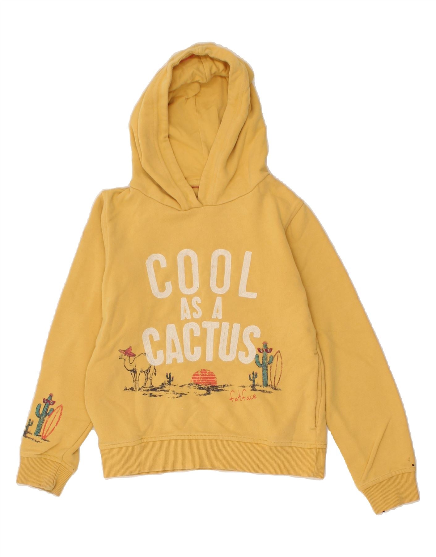 image of FAT FACE Girls Graphic Hoodie Jumper 8-9 Years Yellow Cotton