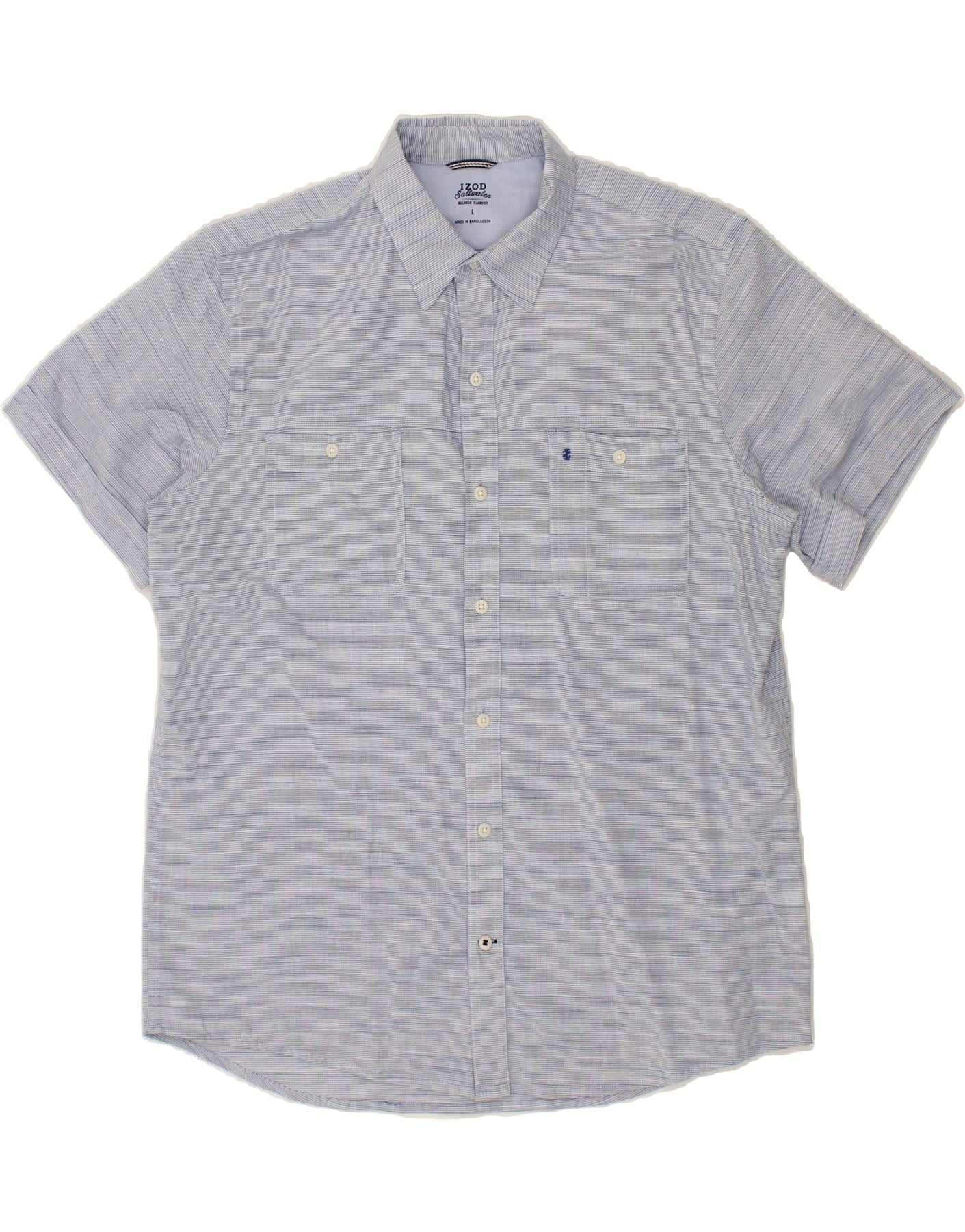 image of IZOD Mens Salt Water Relaxed Fit Short Sleeve Shirt Large Blue Pinstripe