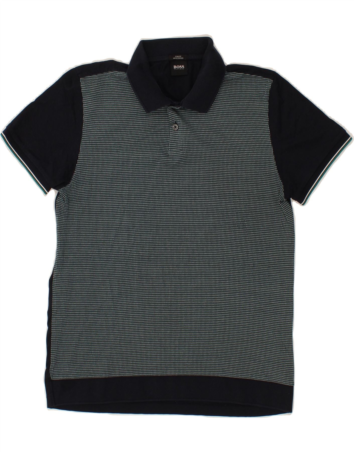 Image of HUGO BOSS Mens Slim Fit Polo Shirt Small Navy Blue Colourblock Cotton