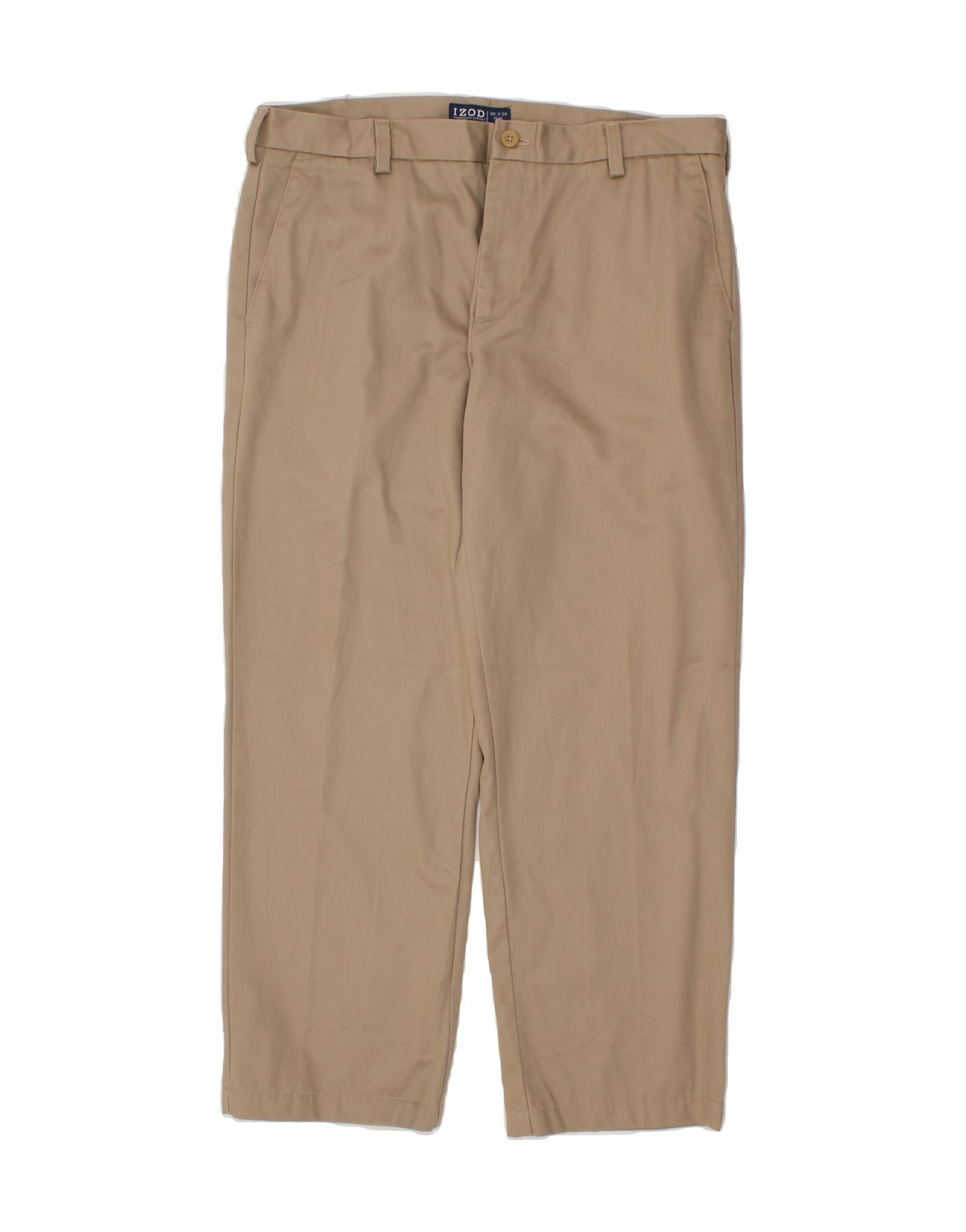 image of IZOD Mens Slim Fit Chino Trousers W36 L29 Beige Cotton