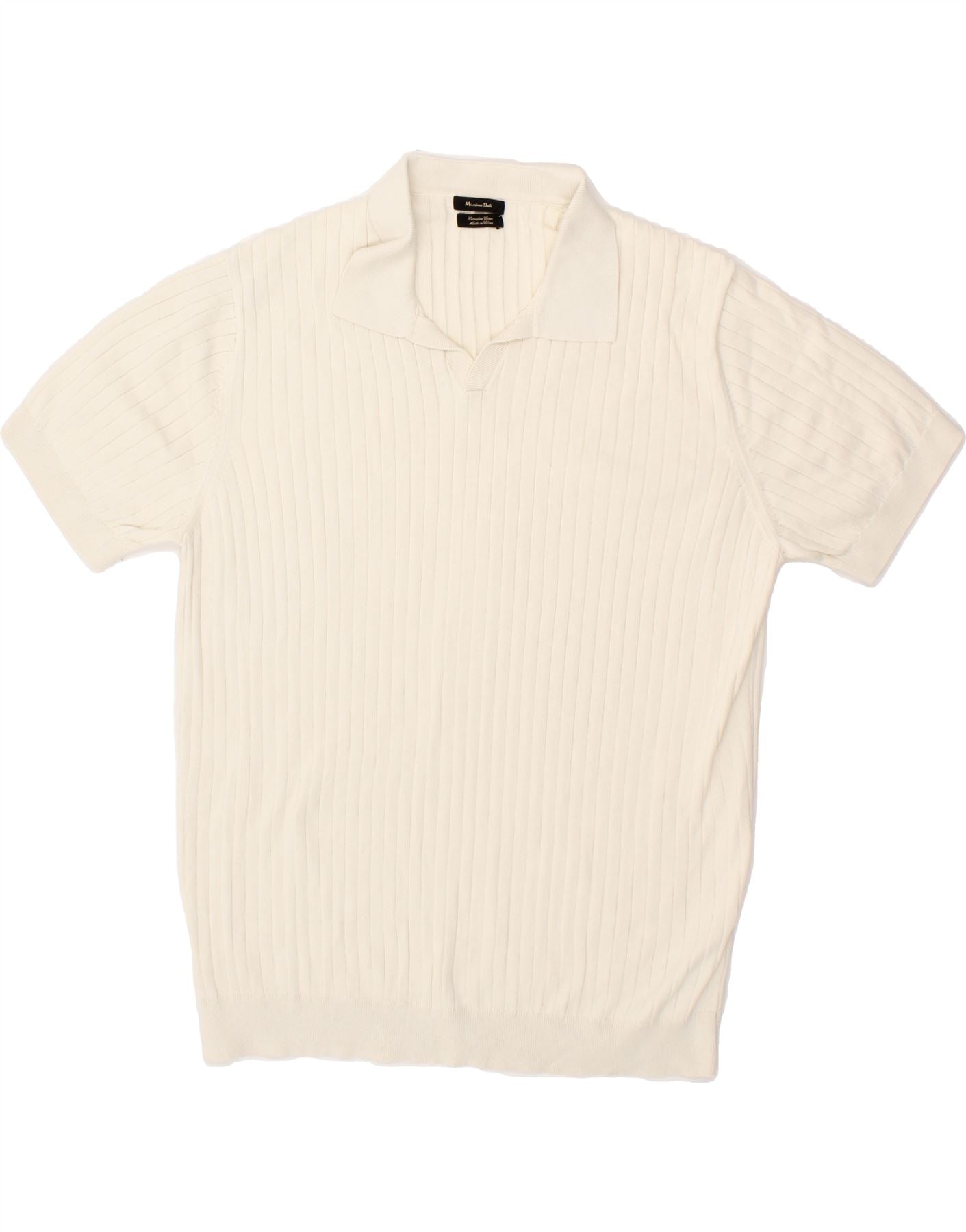 Image of MASSIMO DUTTI Mens Short Sleeve Polo Neck Jumper Sweater XL Off White