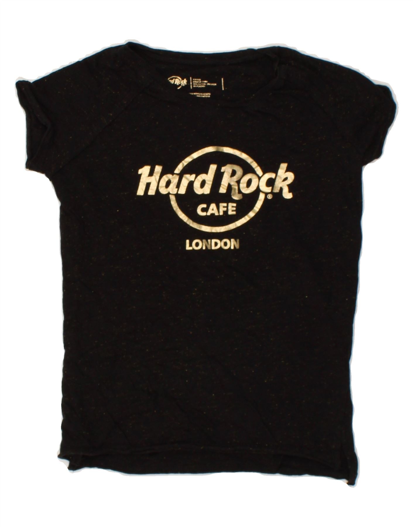 image of HARD ROCK Womens London Graphic T-Shirt Top UK 6 XS Black Flecked Cotton