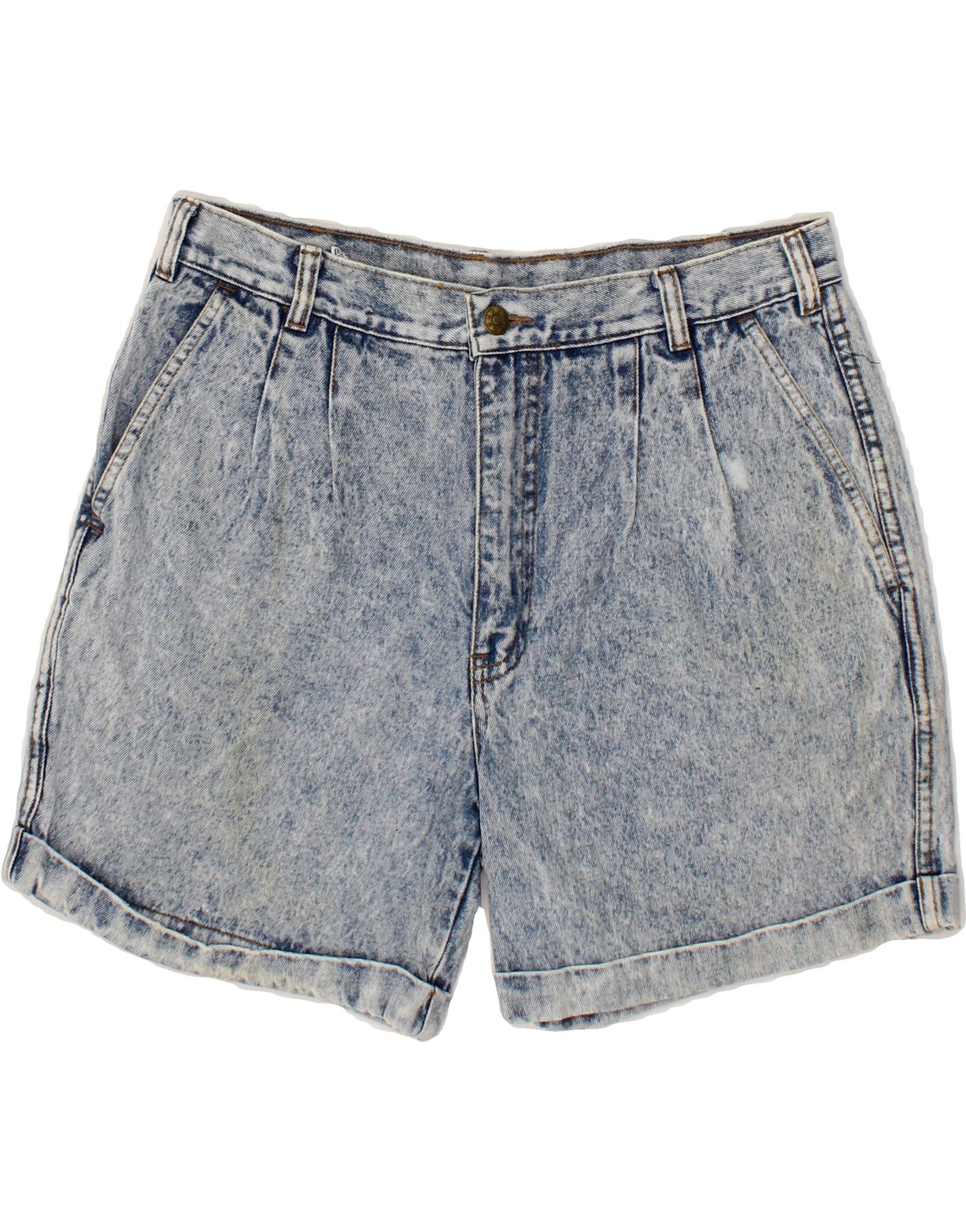 image of VINTAGE Womens High Waist Denim Shorts IT 48 XL W34  Blue Cotton