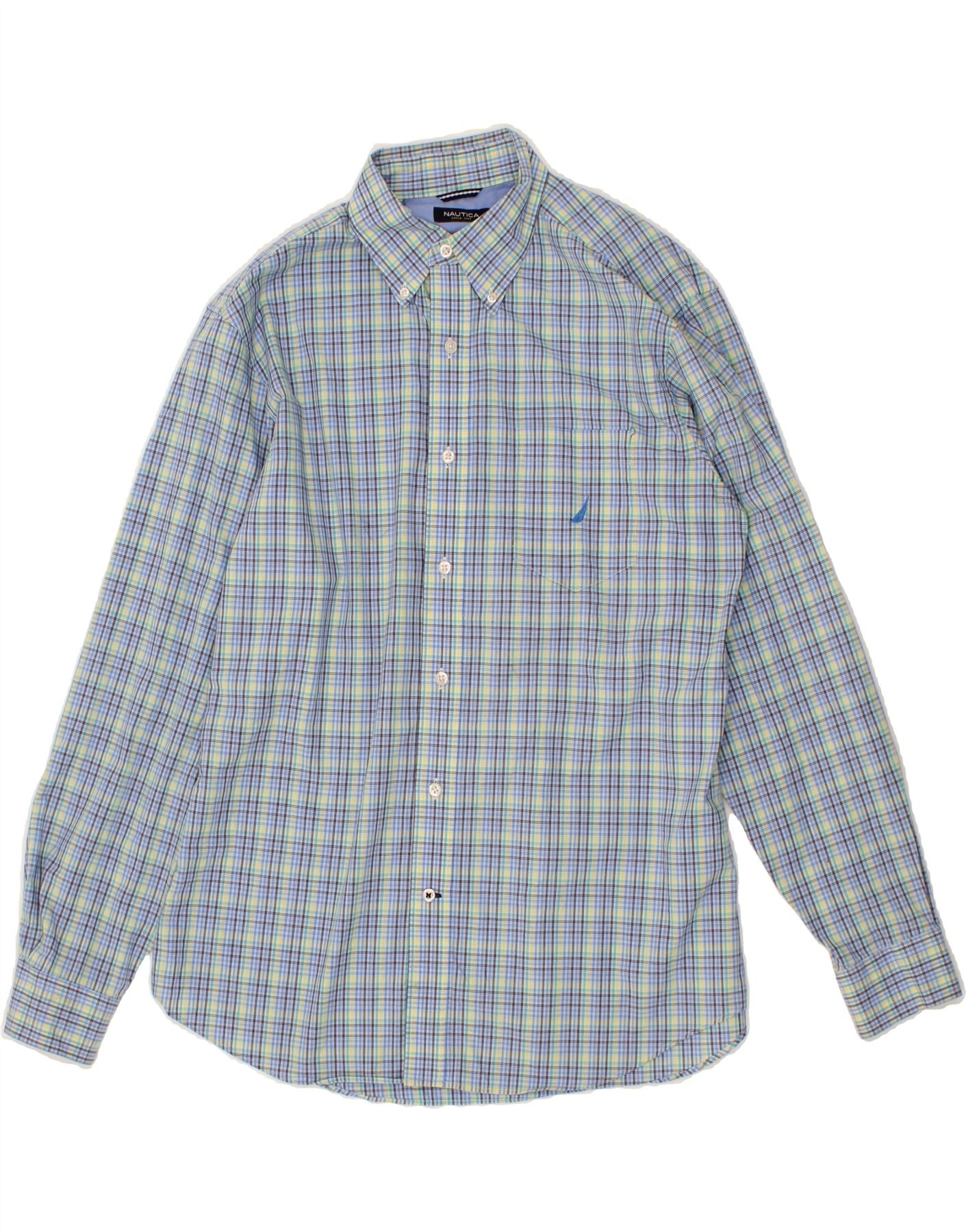 image of NAUTICA Mens Classic Fit Shirt Large Blue Check Cotton