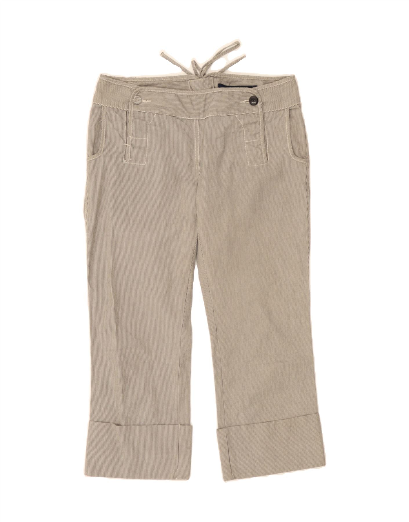 image of FRENCH CONNECTION Womens Capri Trousers US 6 Medium W30 L21 Grey Pinstripe