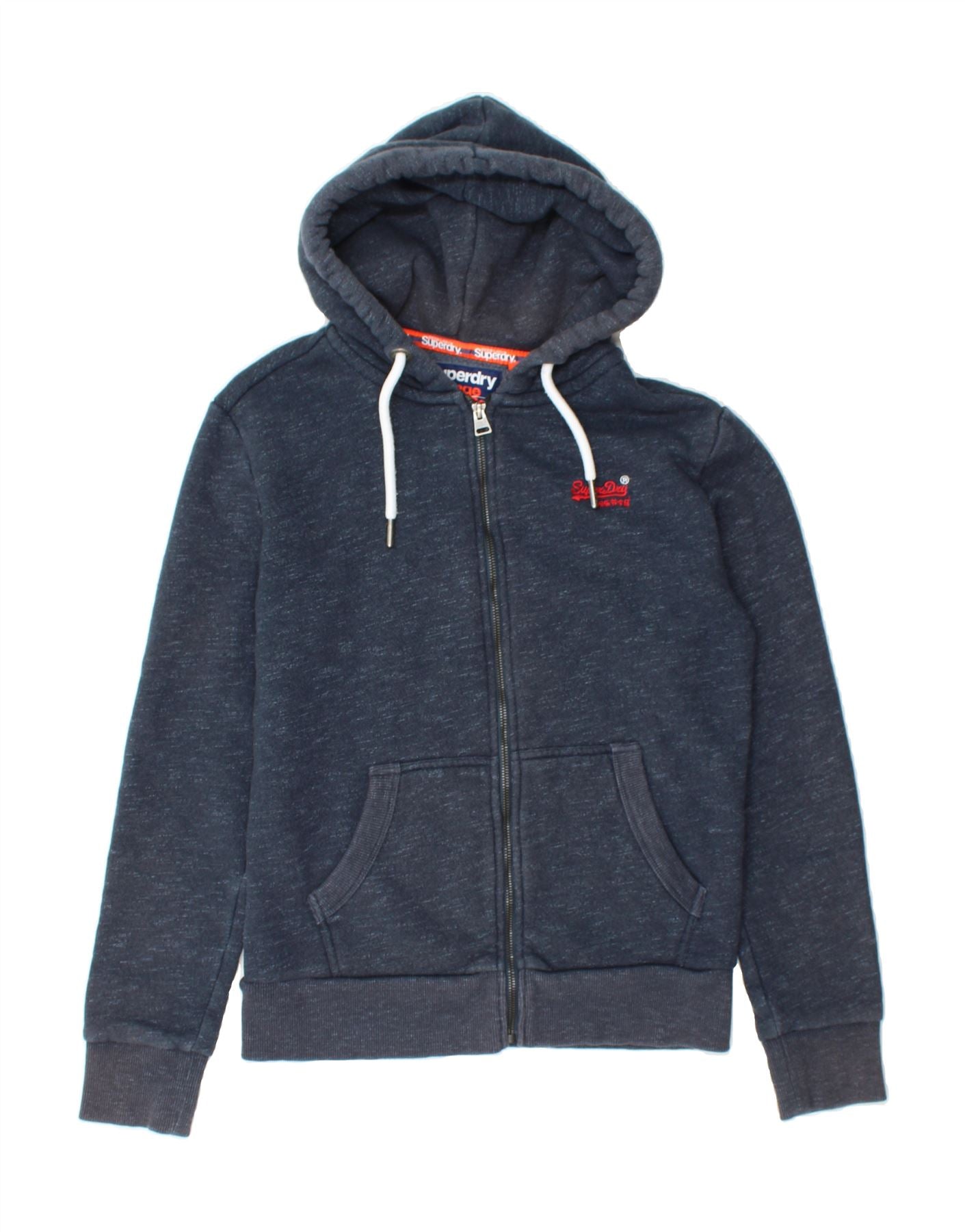 image of SUPERDRY Mens Zip Hoodie Sweater Small Navy Blue Flecked Cotton