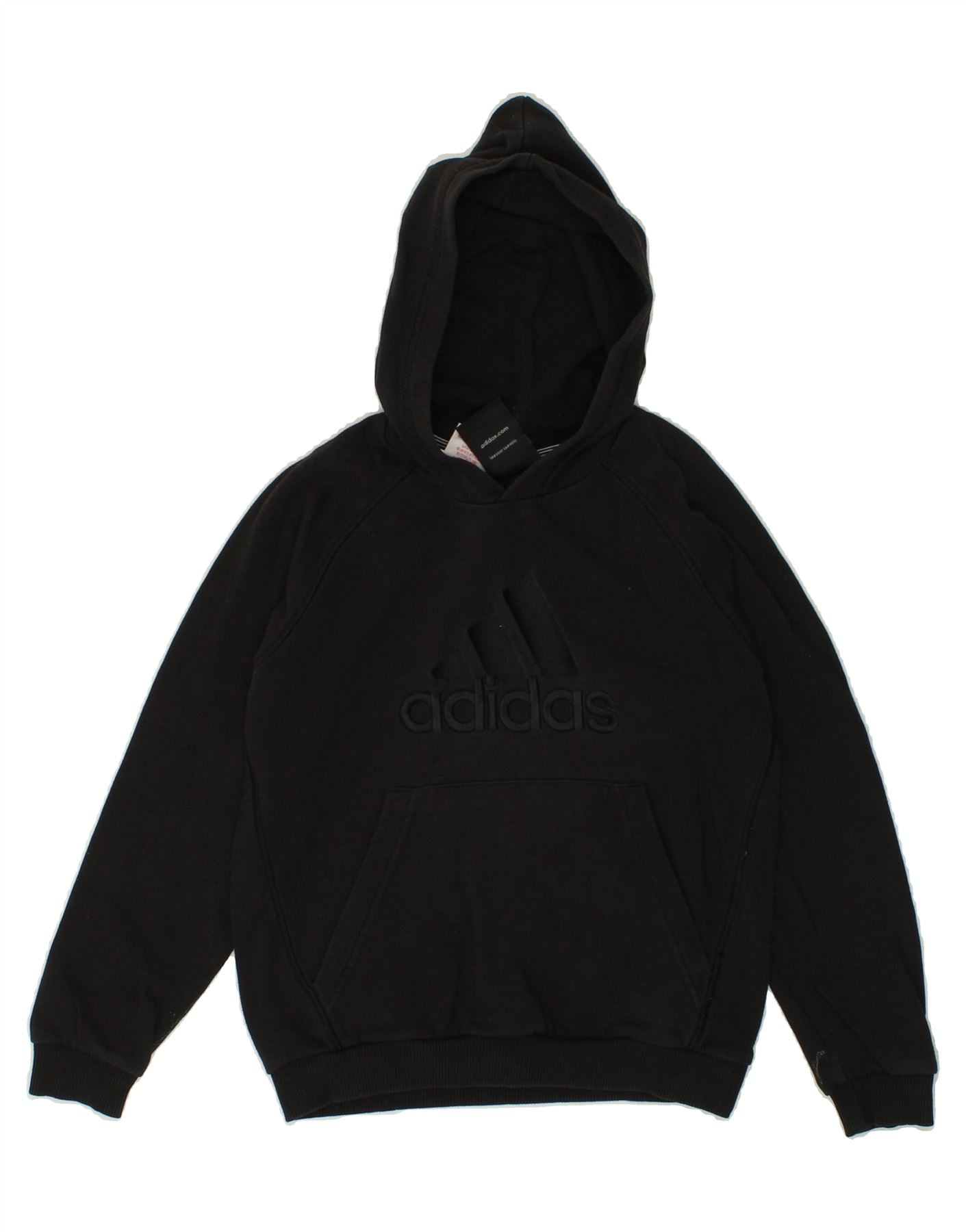 ADIDAS Boys Graphic Hoodie Jumper 9-10 Years Black Cotton