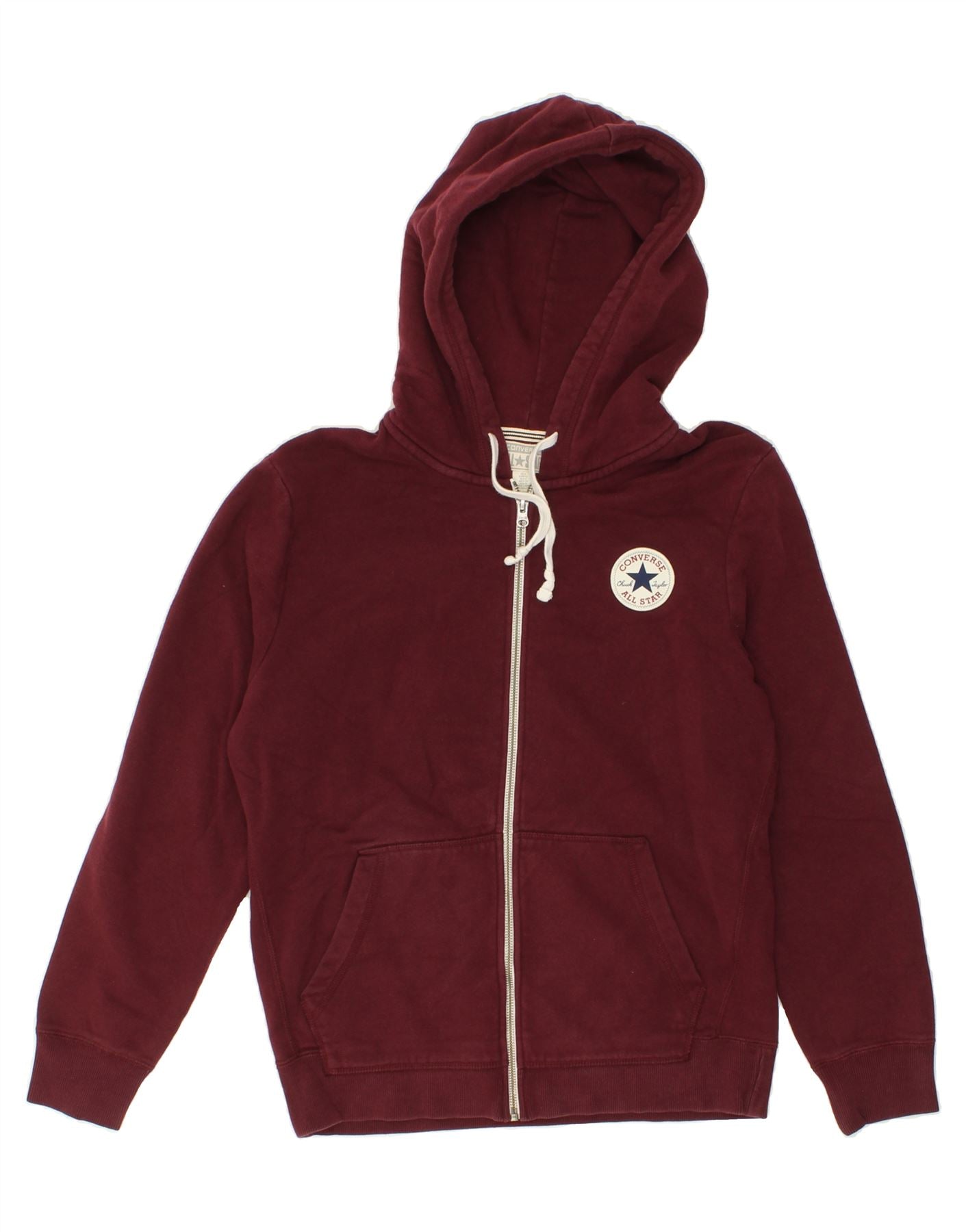 Image of CONVERSE Mens Zip Hoodie Sweater Small Burgundy Cotton