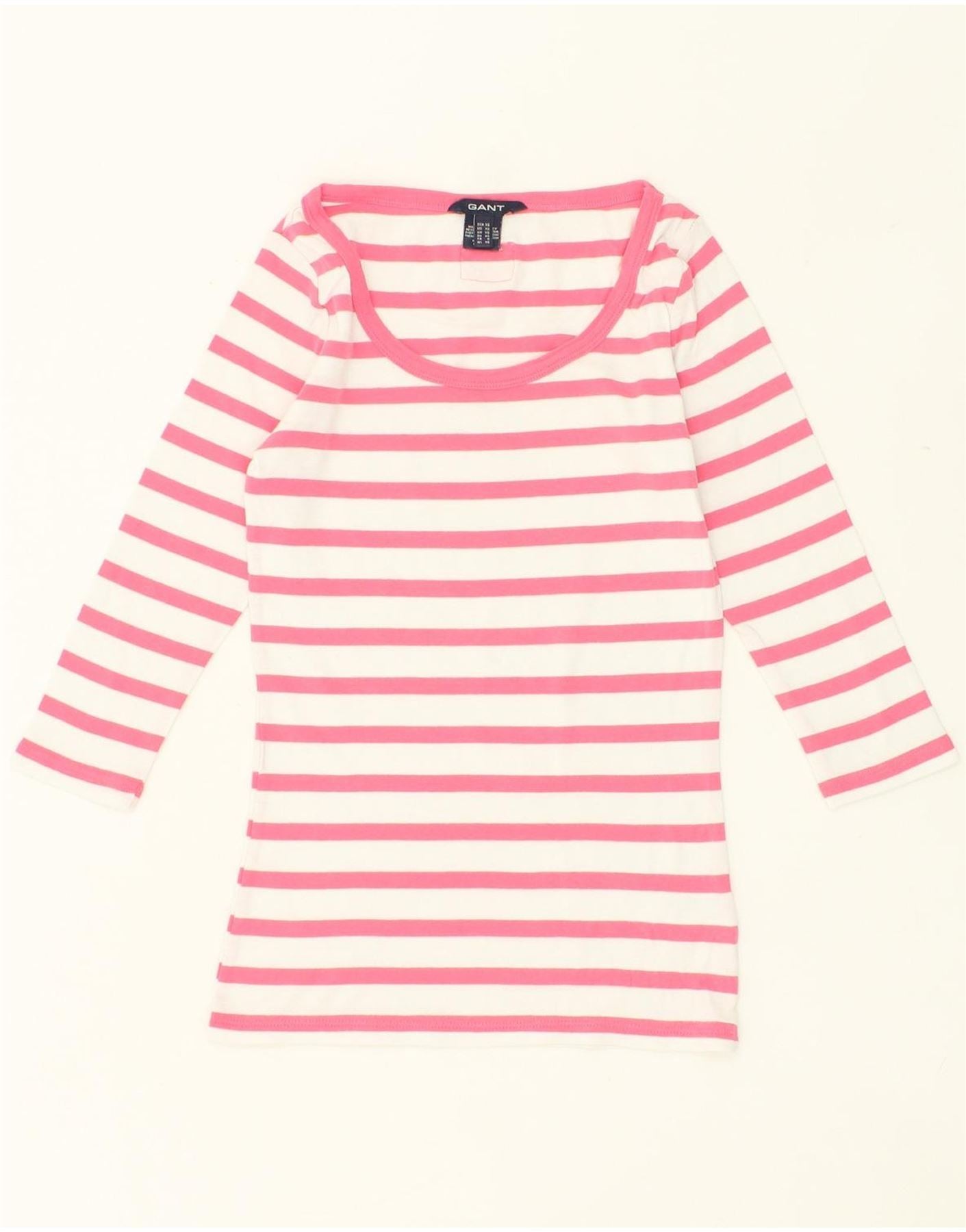 image of GANT Womens Top 3/4 Sleeve UK 6 XS Pink Striped Cotton