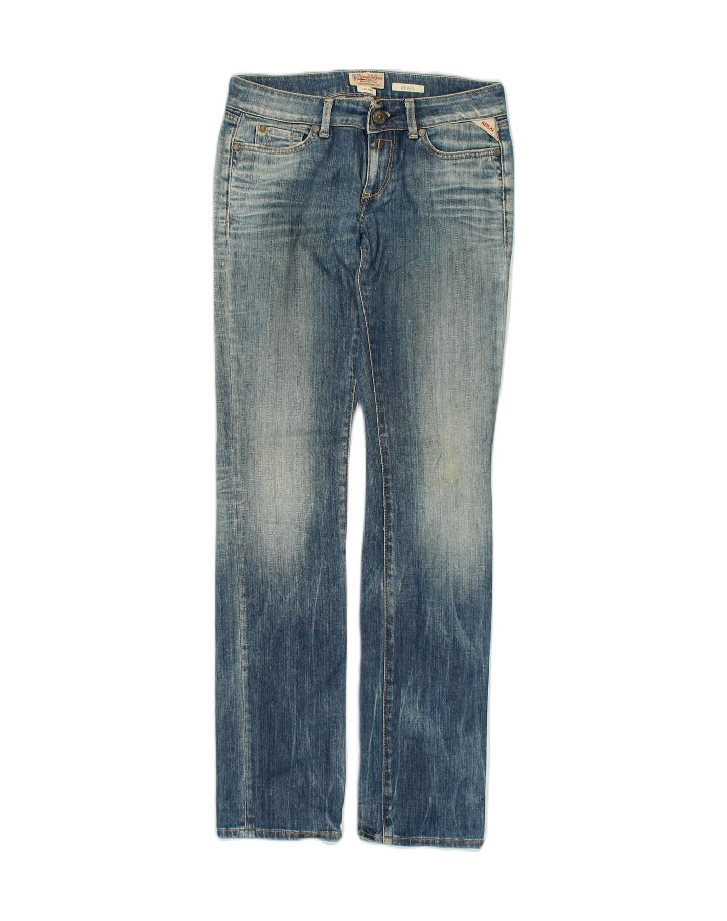 image of REPLAY Womens Pearl Straight Jeans W28 L34 Blue Cotton