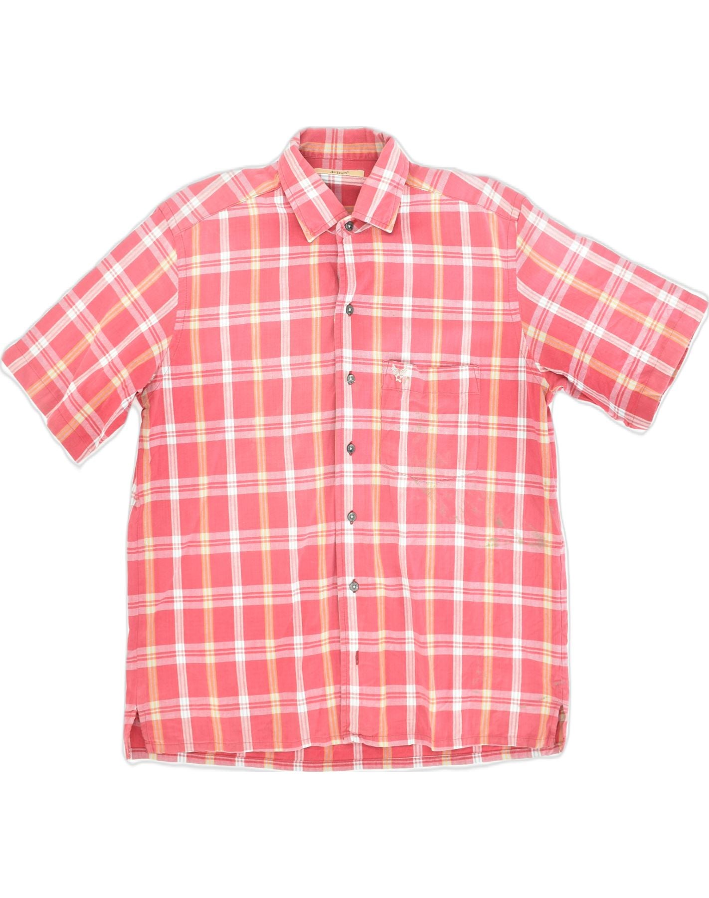 image of AVIREX Mens Short Sleeve Shirt Medium Pink Check Cotton