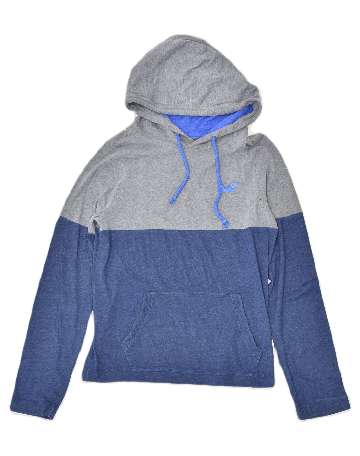 image of HOLLISTER Mens Hoodie Jumper Small Blue Colourblock Cotton