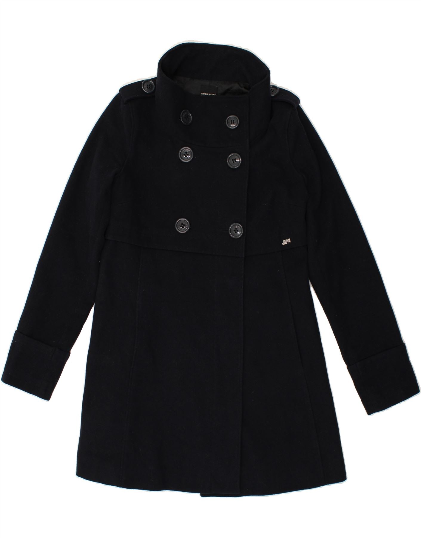image of MISS SIXTY Womens Double Breasted Coat UK 14 Medium Navy Blue