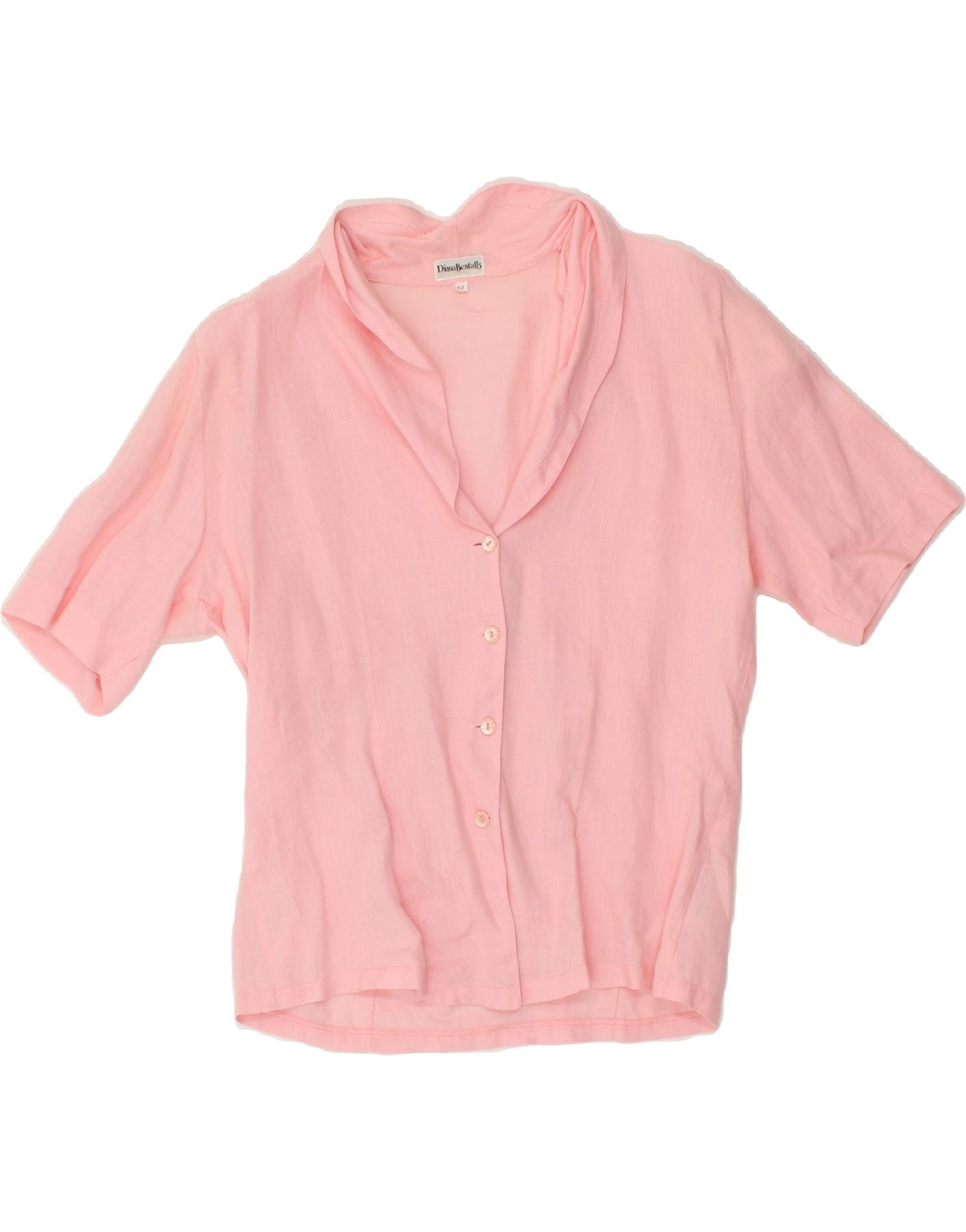 image of DIANA BENTALLS Womens Short Sleeve Shirt Blouse IT 42 Medium Pink Cotton