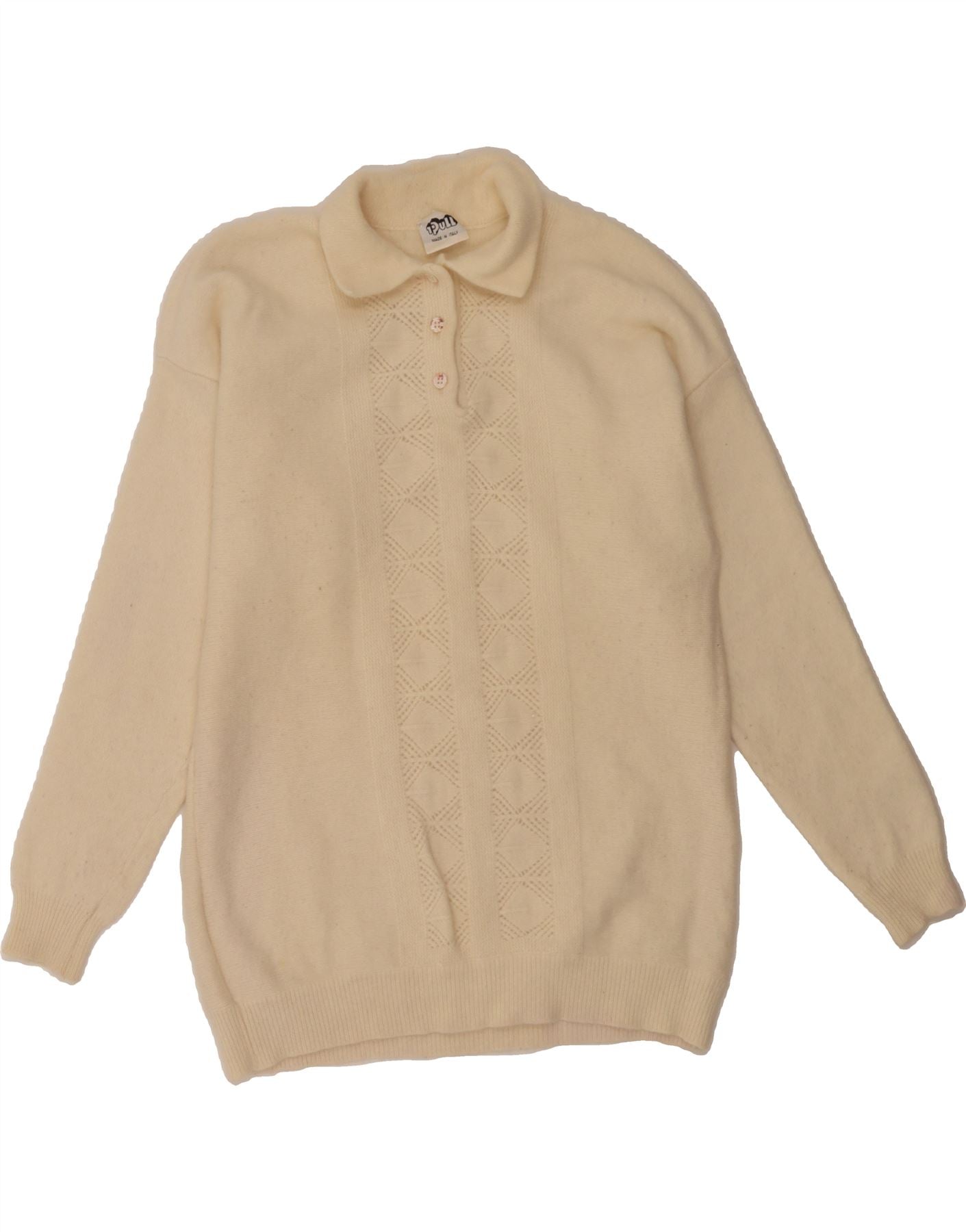 image of VINTAGE Womens Polo Neck Jumper Sweater UK 14 Large Off White Angora