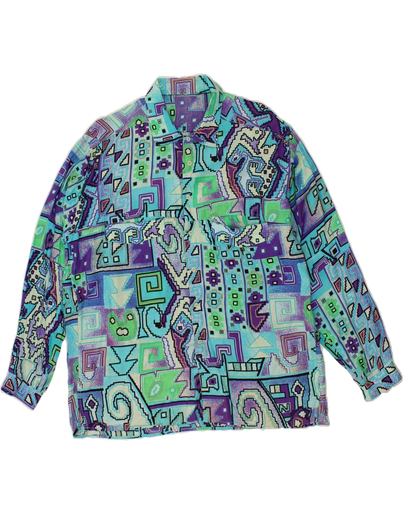 Image of VINTAGE Mens Abstract Pattern Shirt Large Blue