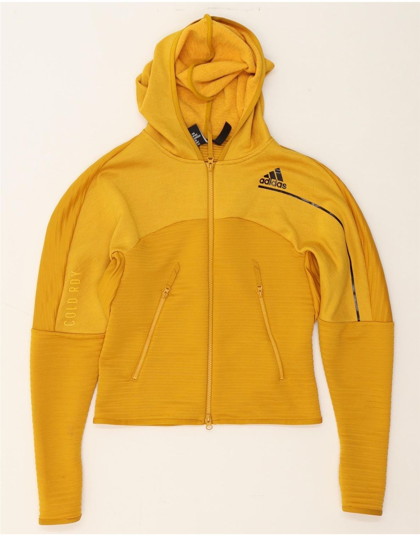 image of ADIDAS Womens Crop Zip Hoodie Sweater UK 4/6 XS Yellow Polyester