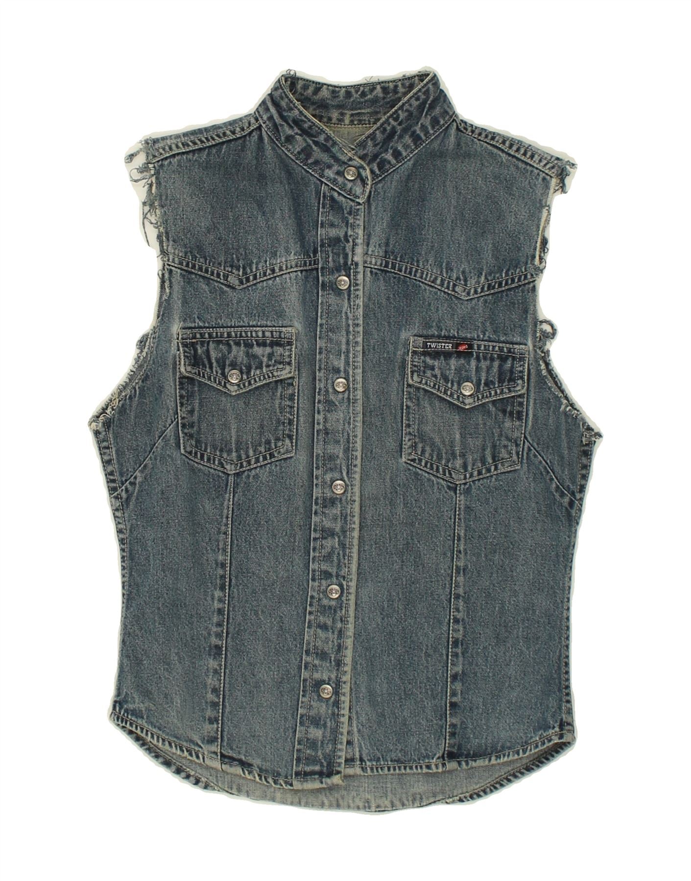 Image of VINTAGE Womens Denim Gilet UK 10 Small Blue